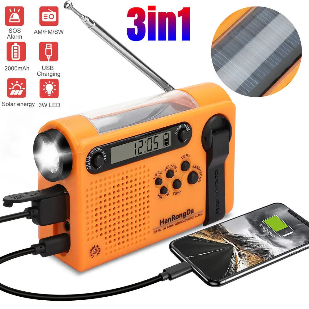 Emergency Solar Hand Crank Radio AM FM SW Weather Power Bank Phone Charger - Image 2