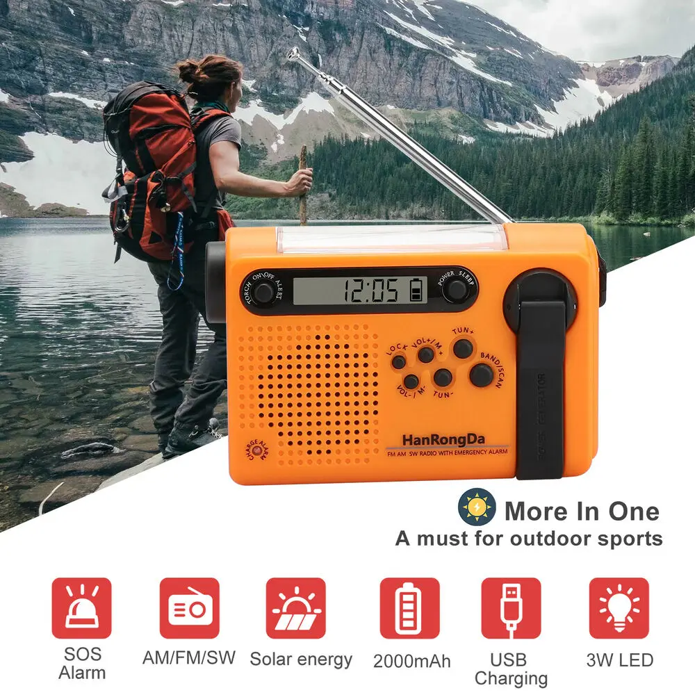 Emergency Solar Hand Crank Radio AM FM SW Weather Power Bank Phone Charger - Image 3