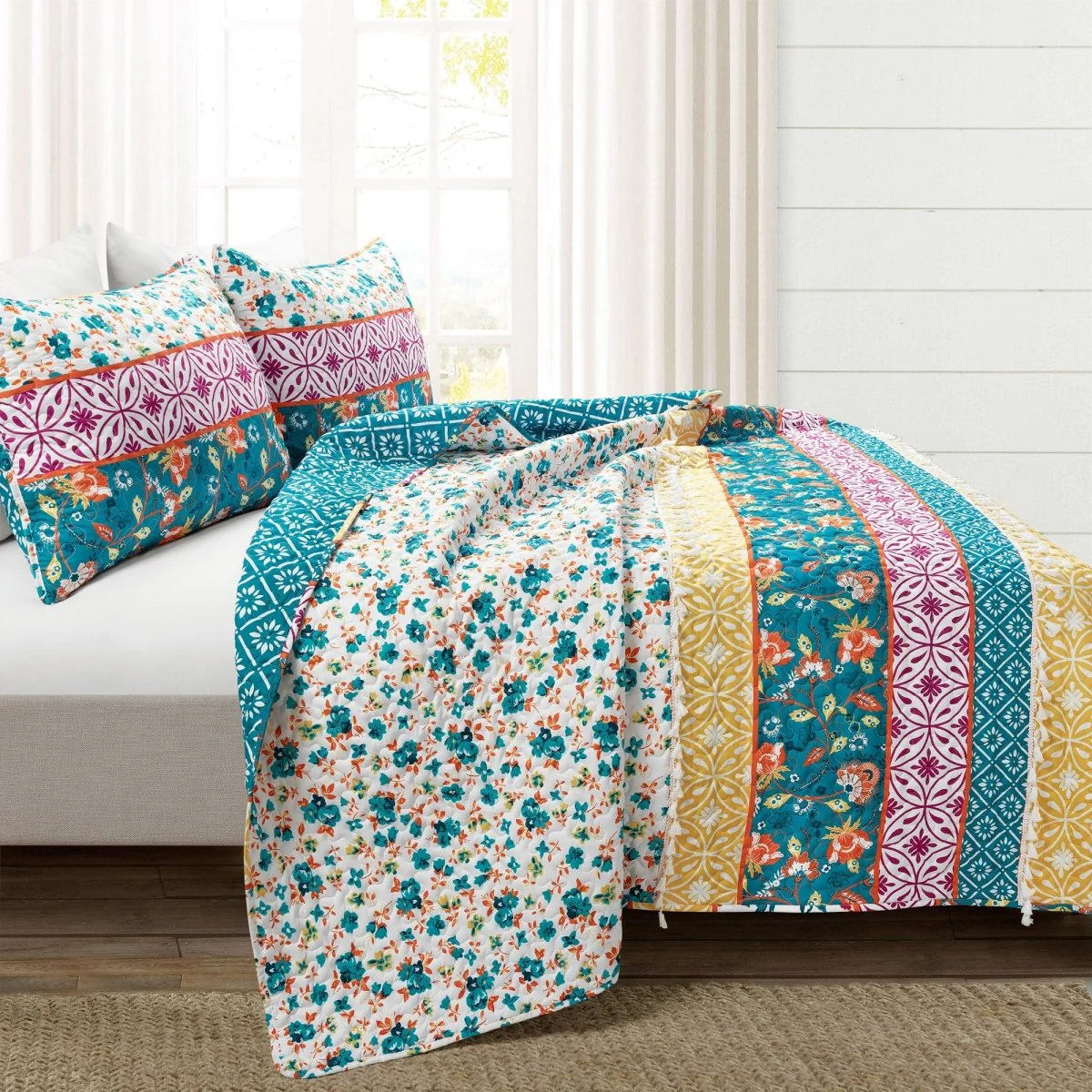 Emily Boho Stripe Reversible 3 Piece Quilt Set - Image 2