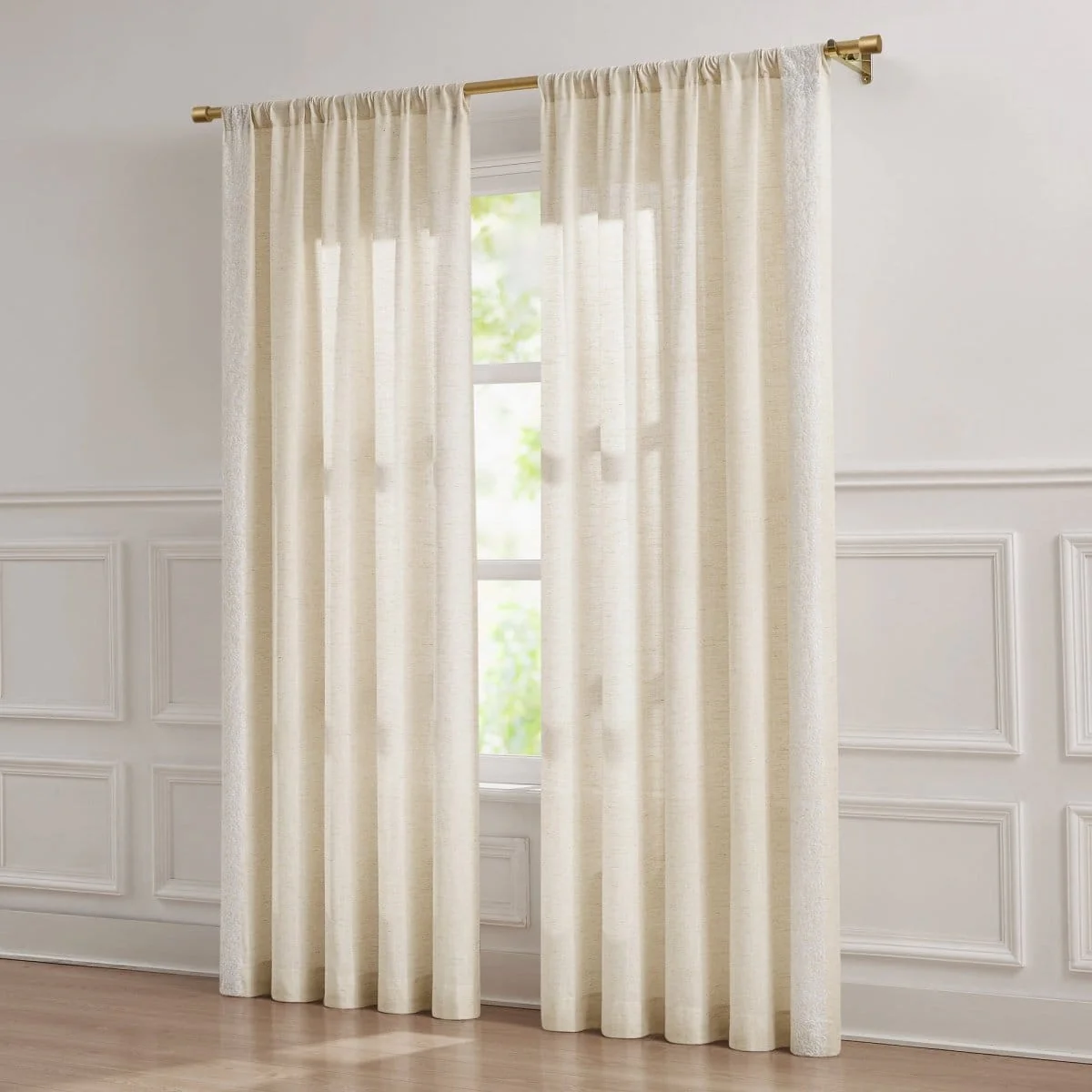 Emily Leaves Embroidered Window Curtain Panels - Image 2