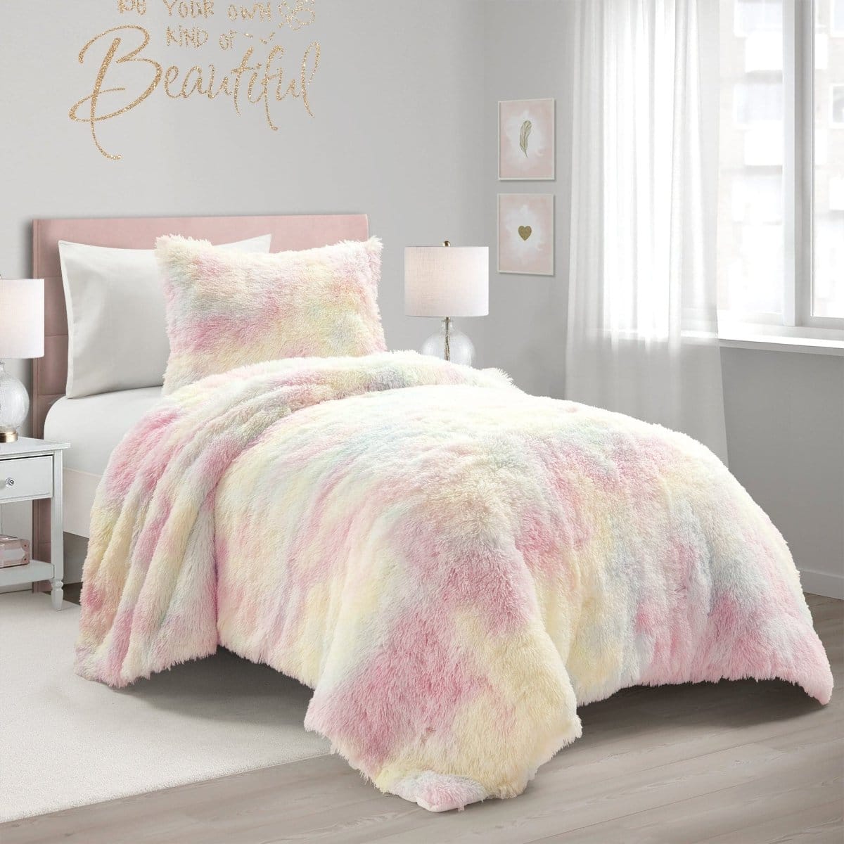 Emma Cozy Ultra Soft Rainbow Faux Fur Comforter Set - Image 4