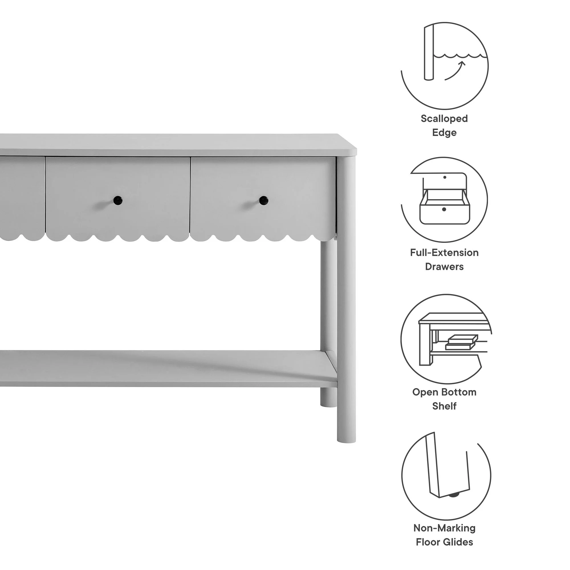 Emmeline 3-Drawer Scalloped Console Table by Modway - Image 18