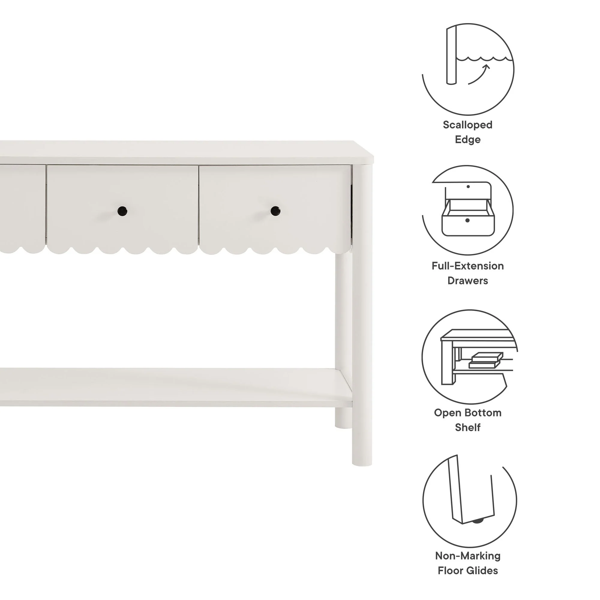 Emmeline 3-Drawer Scalloped Console Table by Modway - Image 2