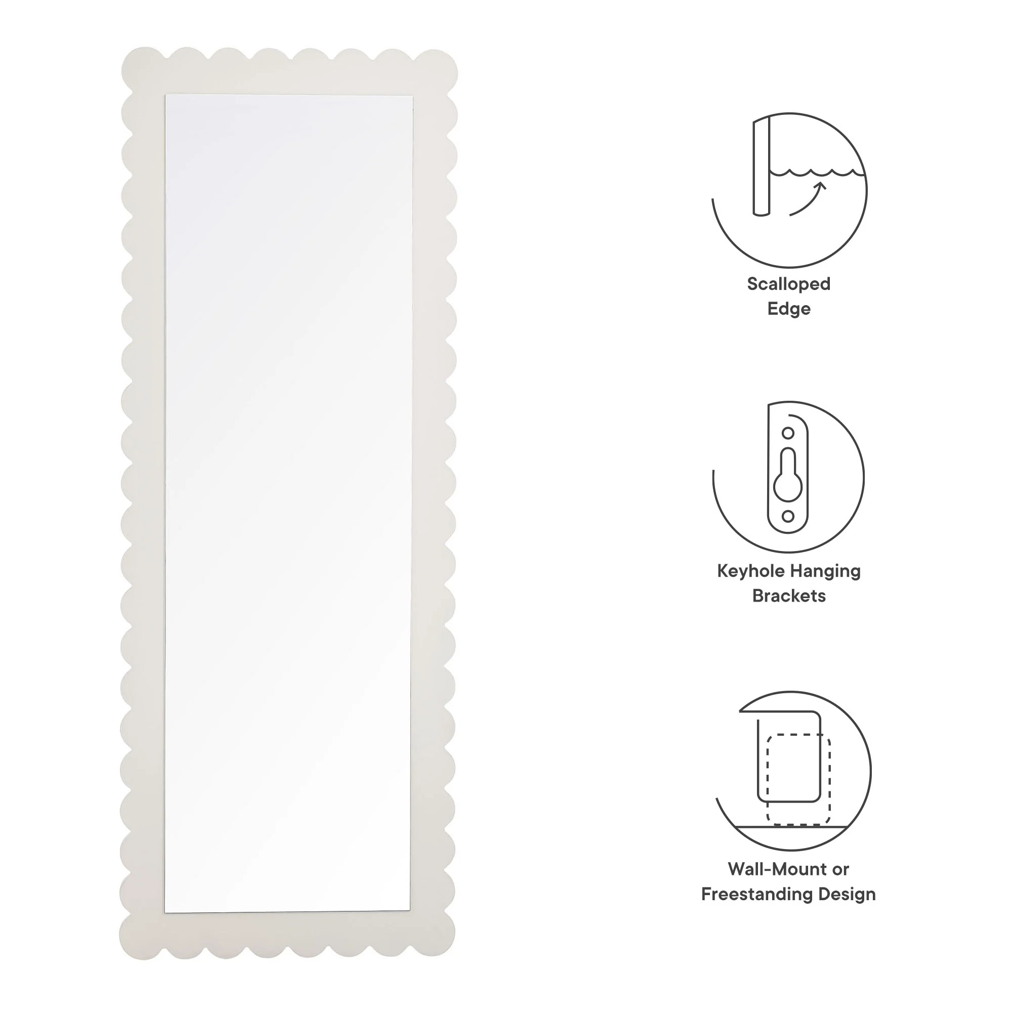 Emmeline Scalloped Rectangle Floor Mirror by Modway - Image 16