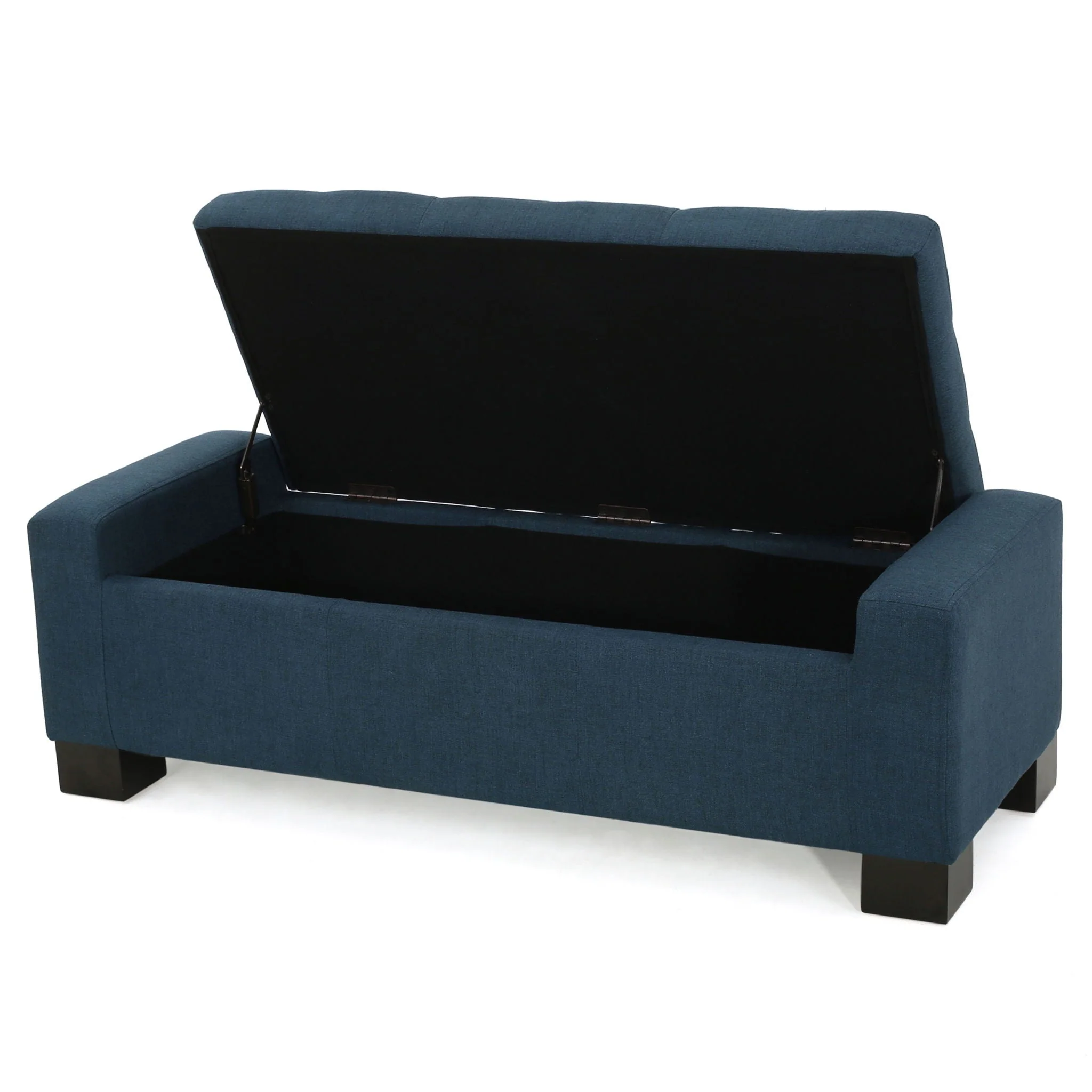 Empower Button Tufted Waffle Upholstered Storage Ottoman with Wood Legs - Navy Blue - Image 2