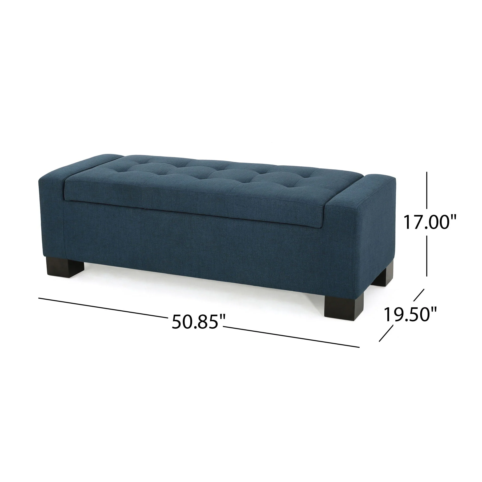 Empower Button Tufted Waffle Upholstered Storage Ottoman with Wood Legs - Navy Blue - Image 4