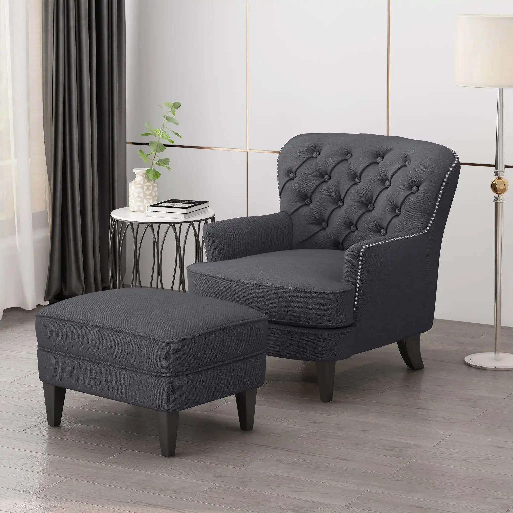 Enchante - Living Room Set With Tufted Back Club Chair And Ottoman - Image 2
