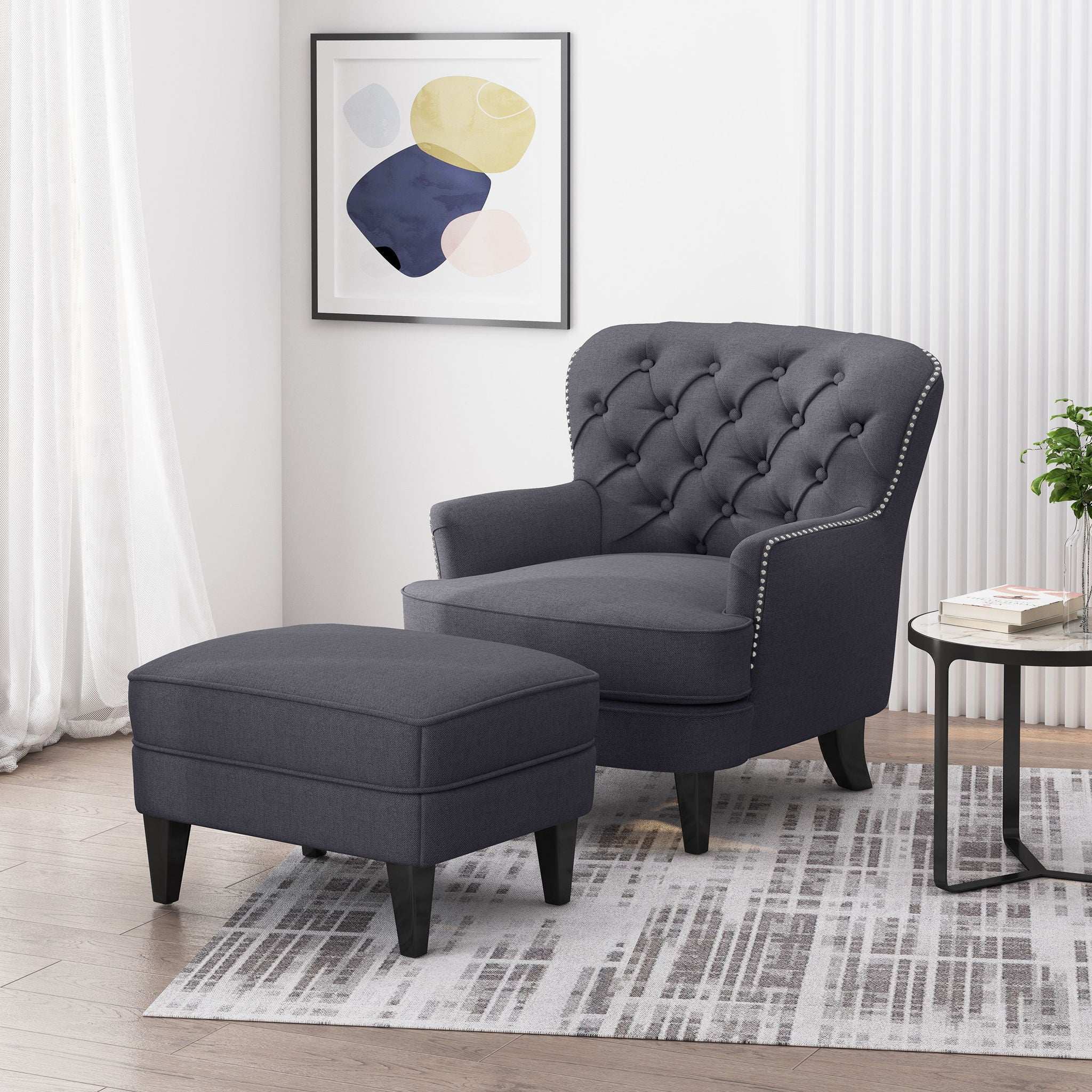 Enchante - Living Room Set With Tufted Back Club Chair And Ottoman - Image 3