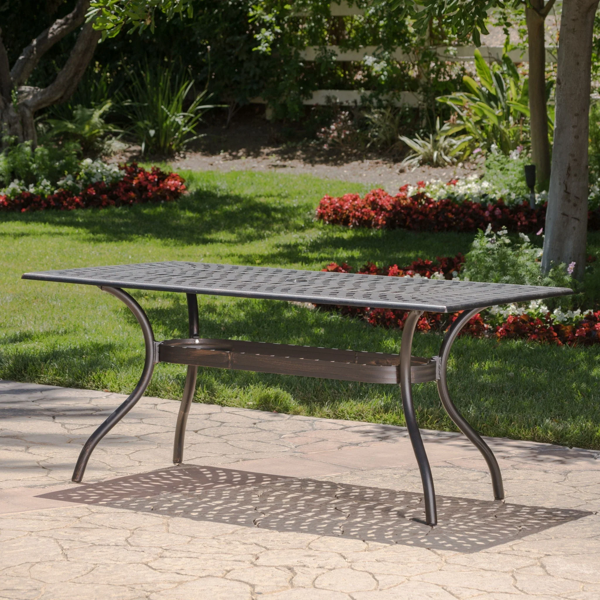 Enchantia Outdoor Rectangular Dining Table with Weave Tabletop and Flared Legs - Copper - Image 3