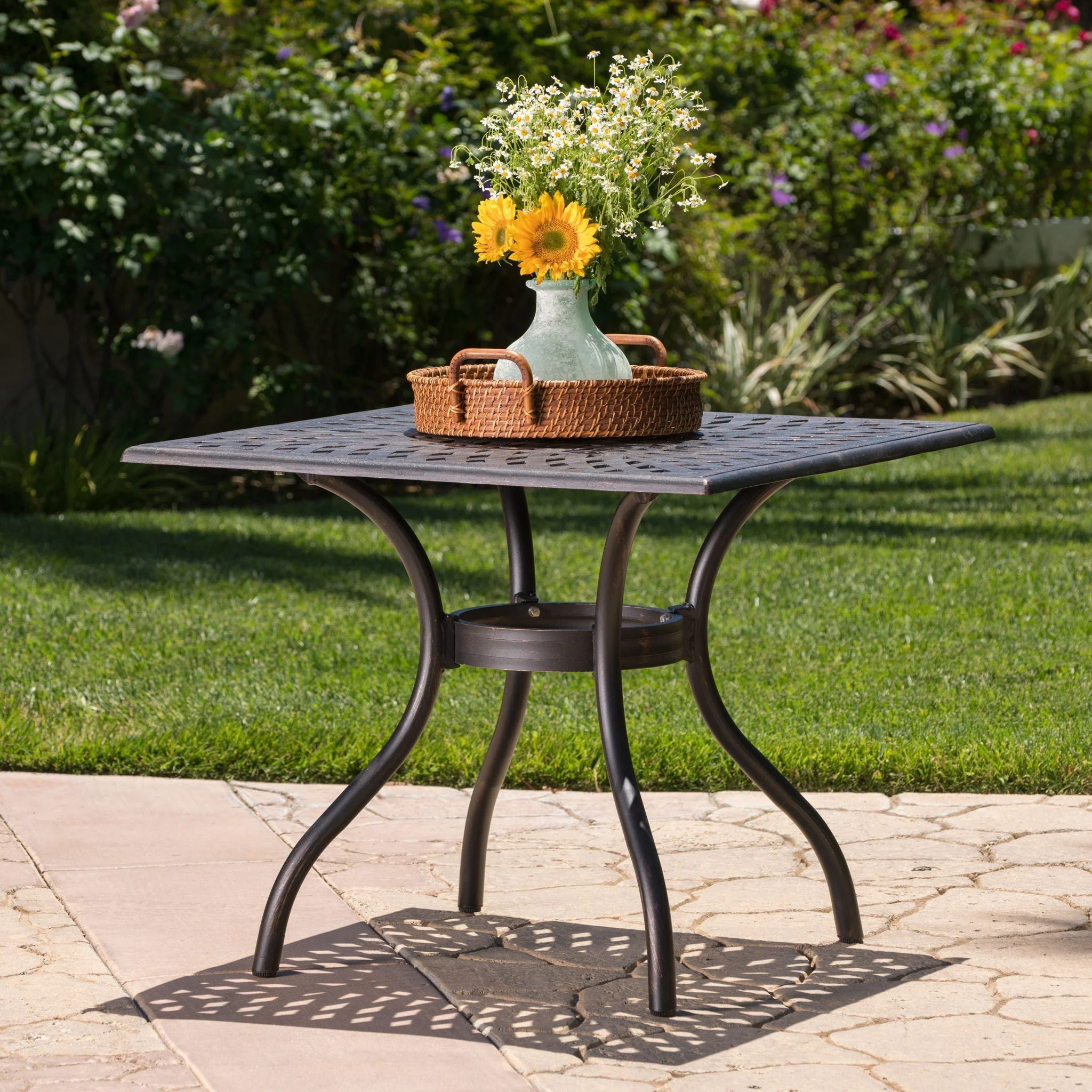 Enchantia Outdoor Square Dining Table with Weave Tabletop and Flared Legs - Copper - Image 2