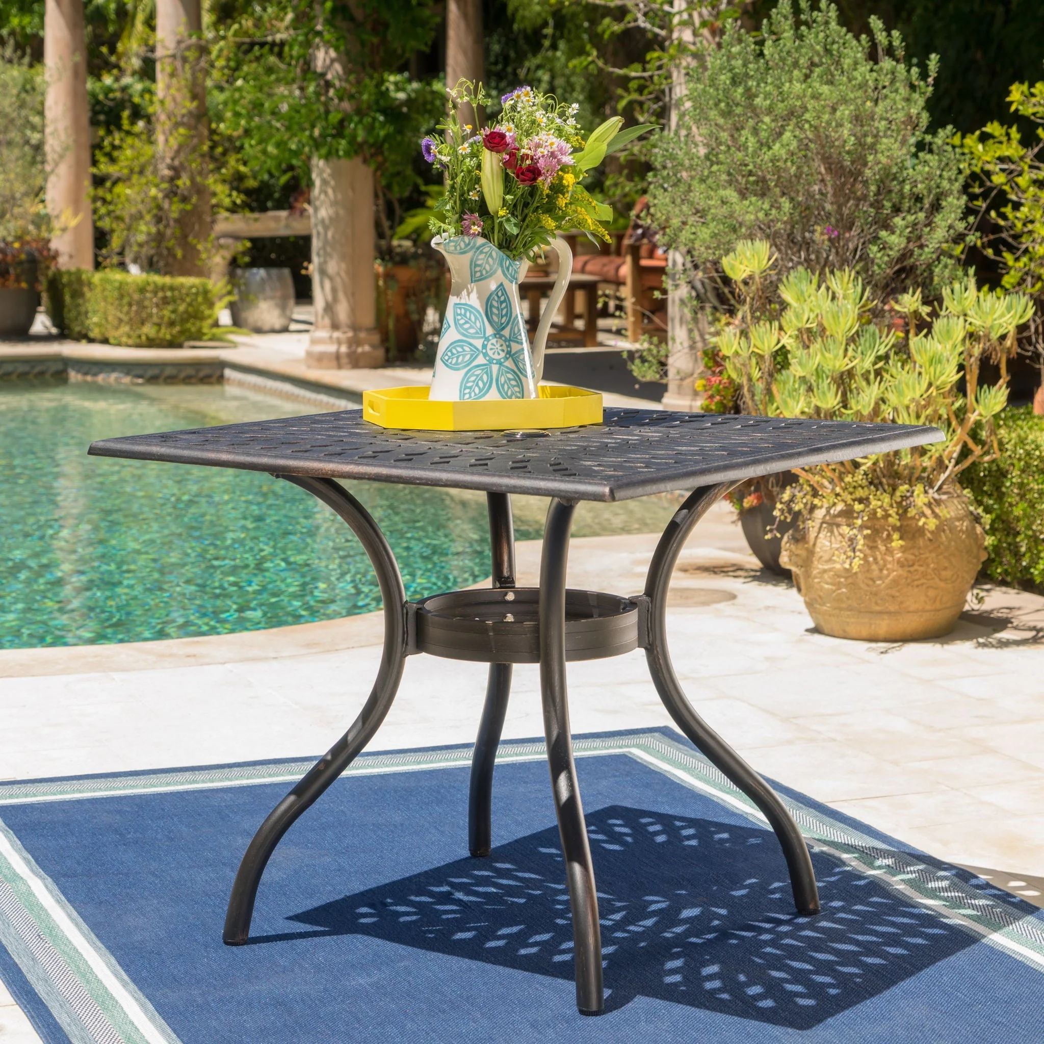 Enchantia Outdoor Square Dining Table with Weave Tabletop and Flared Legs - Copper - Image 4