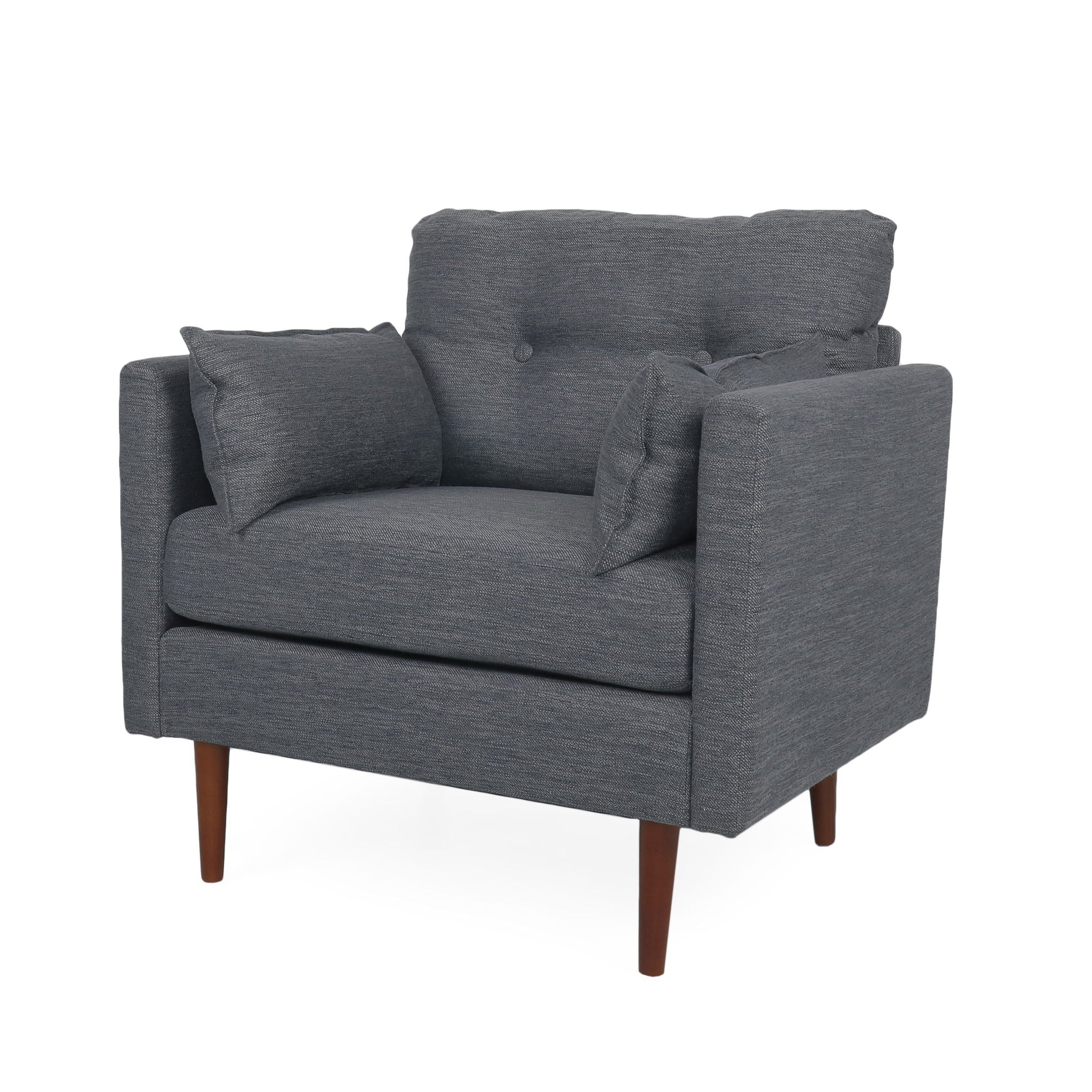 Enchantica Upholstered Fabric Club Chair with Button Tufting and 2 Accent Pillows - Image 2