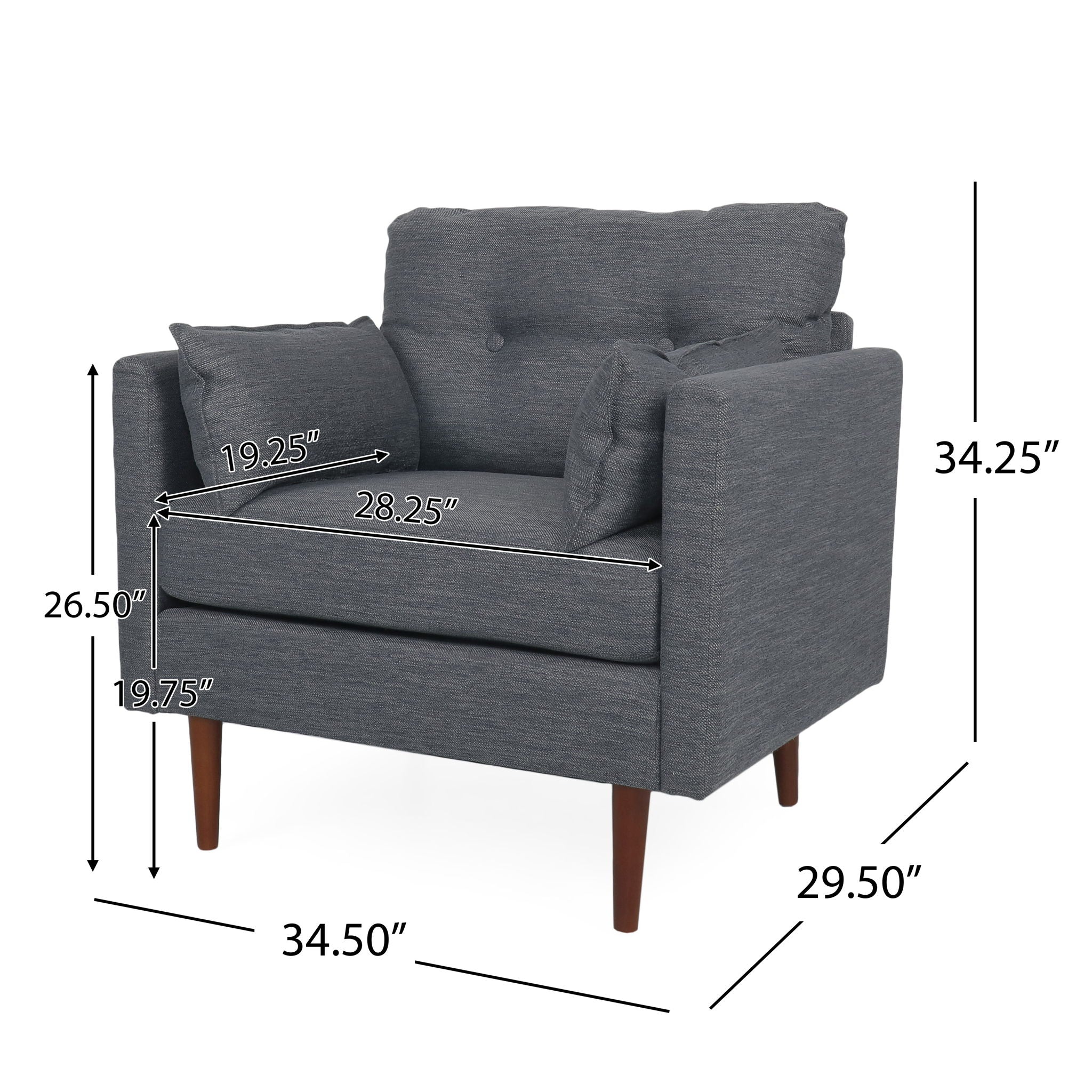 Enchantica Upholstered Fabric Club Chair with Button Tufting and 2 Accent Pillows - Image 4