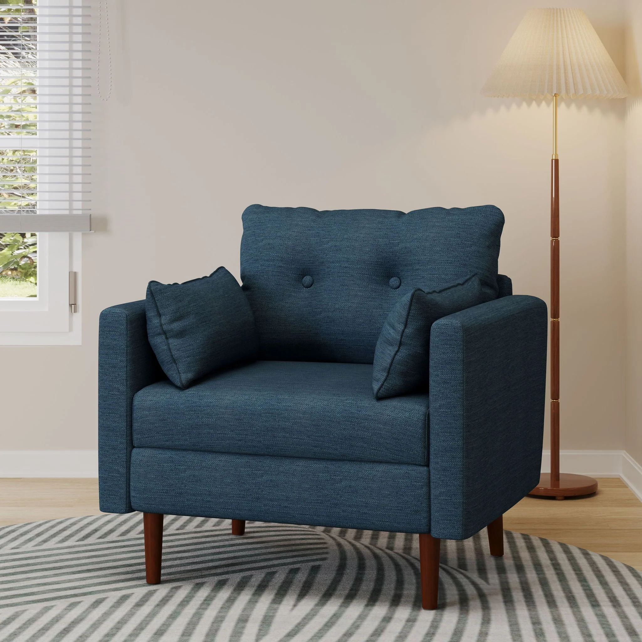 Enchantica Upholstered Fabric Club Chair with Button Tufting and 2 Accent Pillows - Image 6