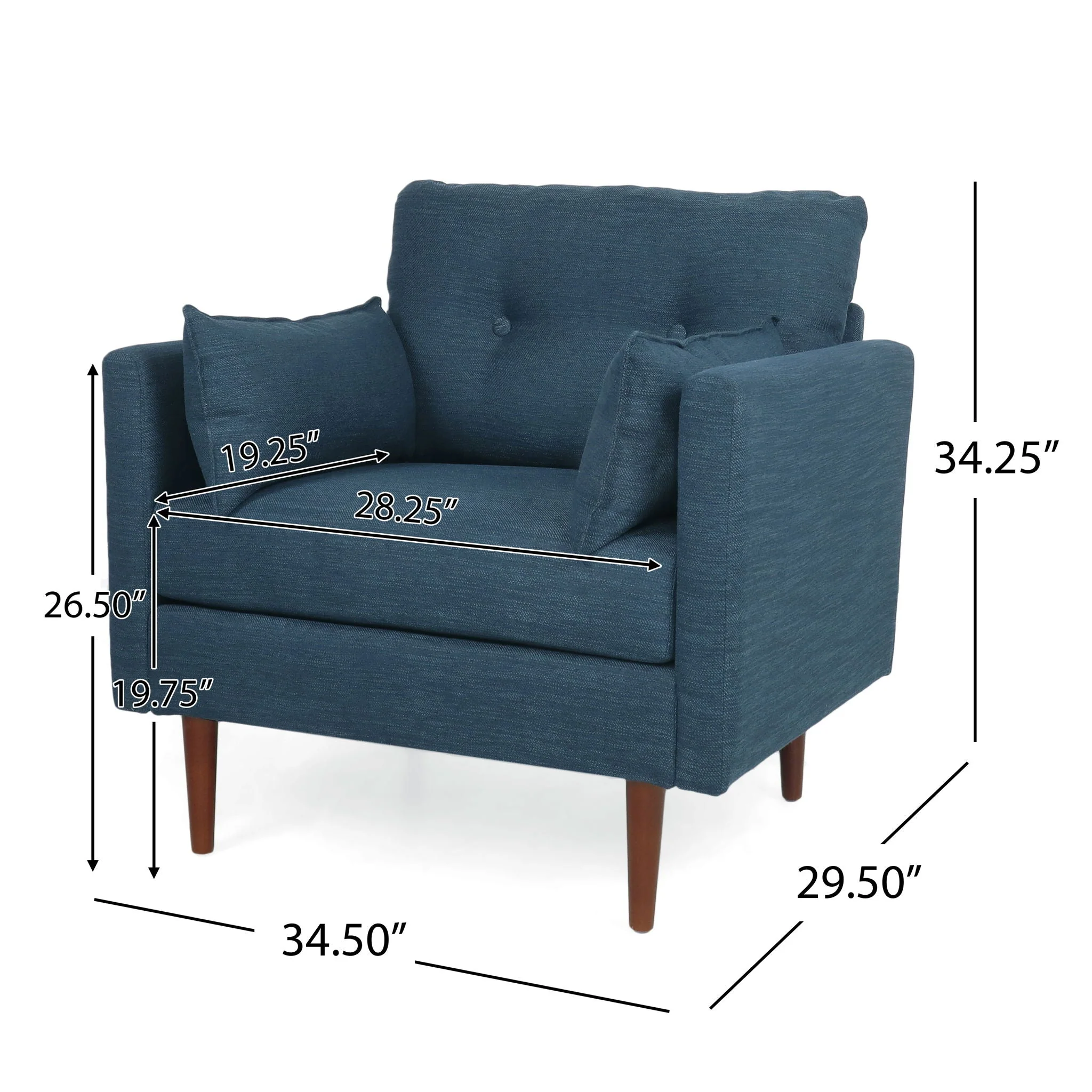 Enchantica Upholstered Fabric Club Chair with Button Tufting and 2 Accent Pillows - Image 7