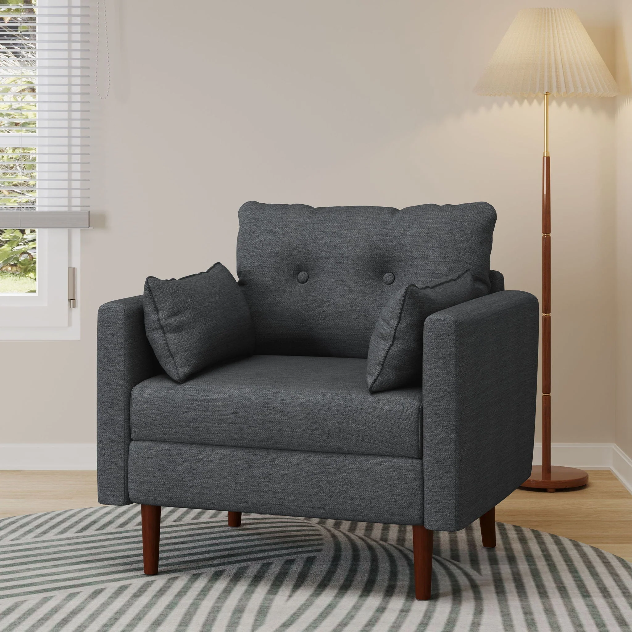 Enchantica Upholstered Fabric Club Chair with Button Tufting and 2 Accent Pillows - Image 8