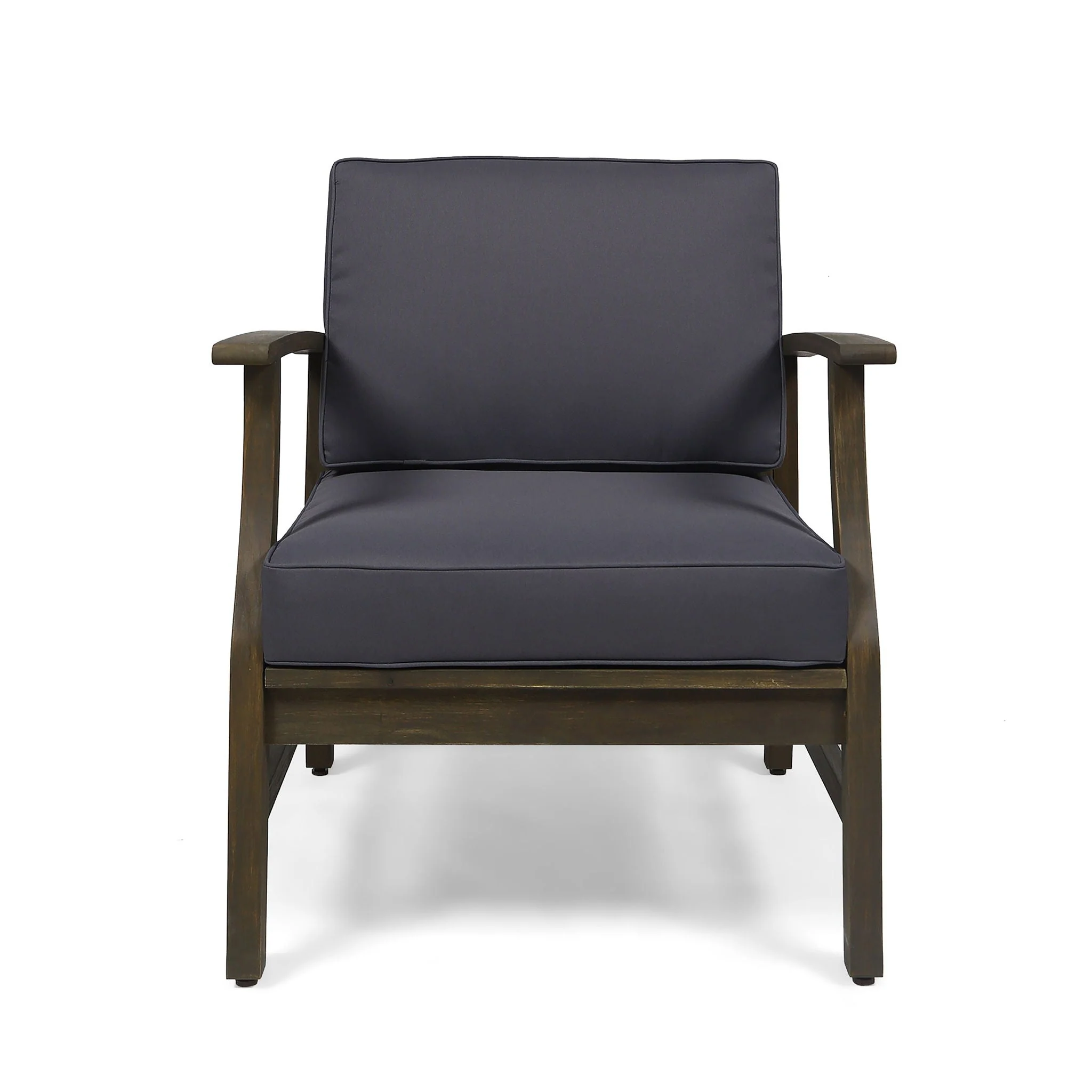 Enchanting Outdoor Club Chair With Slat Panel Design And Water Resistant Cushion - Dark Gray - Image 2