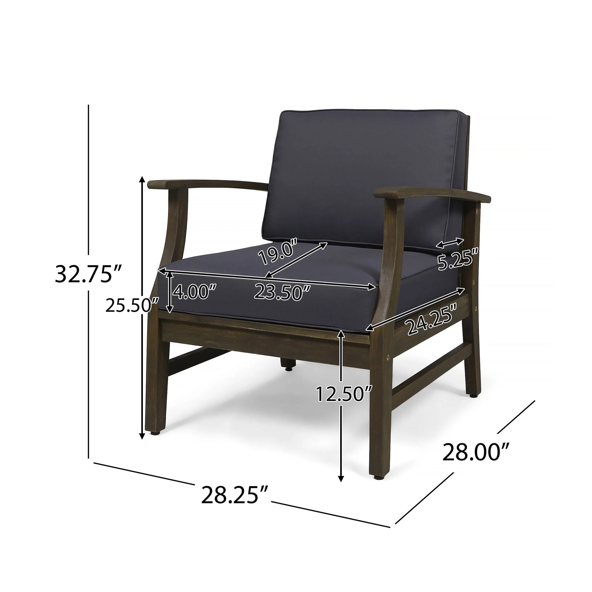 Enchanting Outdoor Club Chair With Slat Panel Design And Water Resistant Cushion - Dark Gray - Image 4