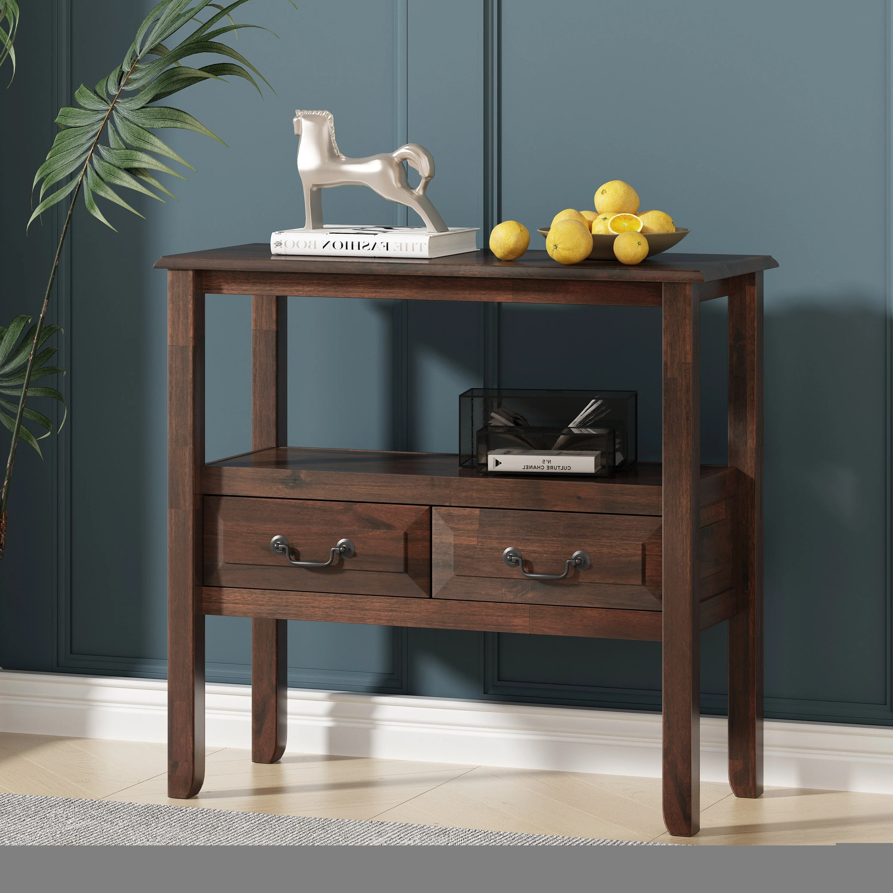 End Table in Brown Acacia Wood with Drawers - Image 2