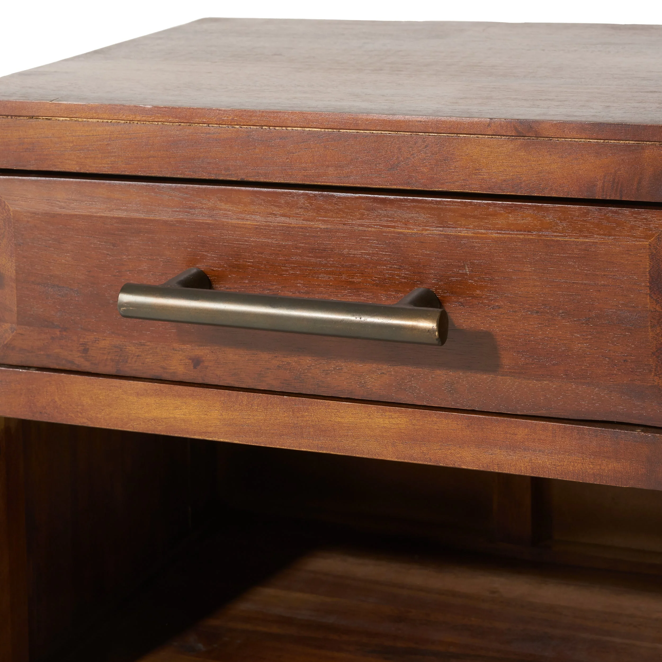 End Table in Brown Acacia Wood with Storage Drawer and Shelf - Image 10