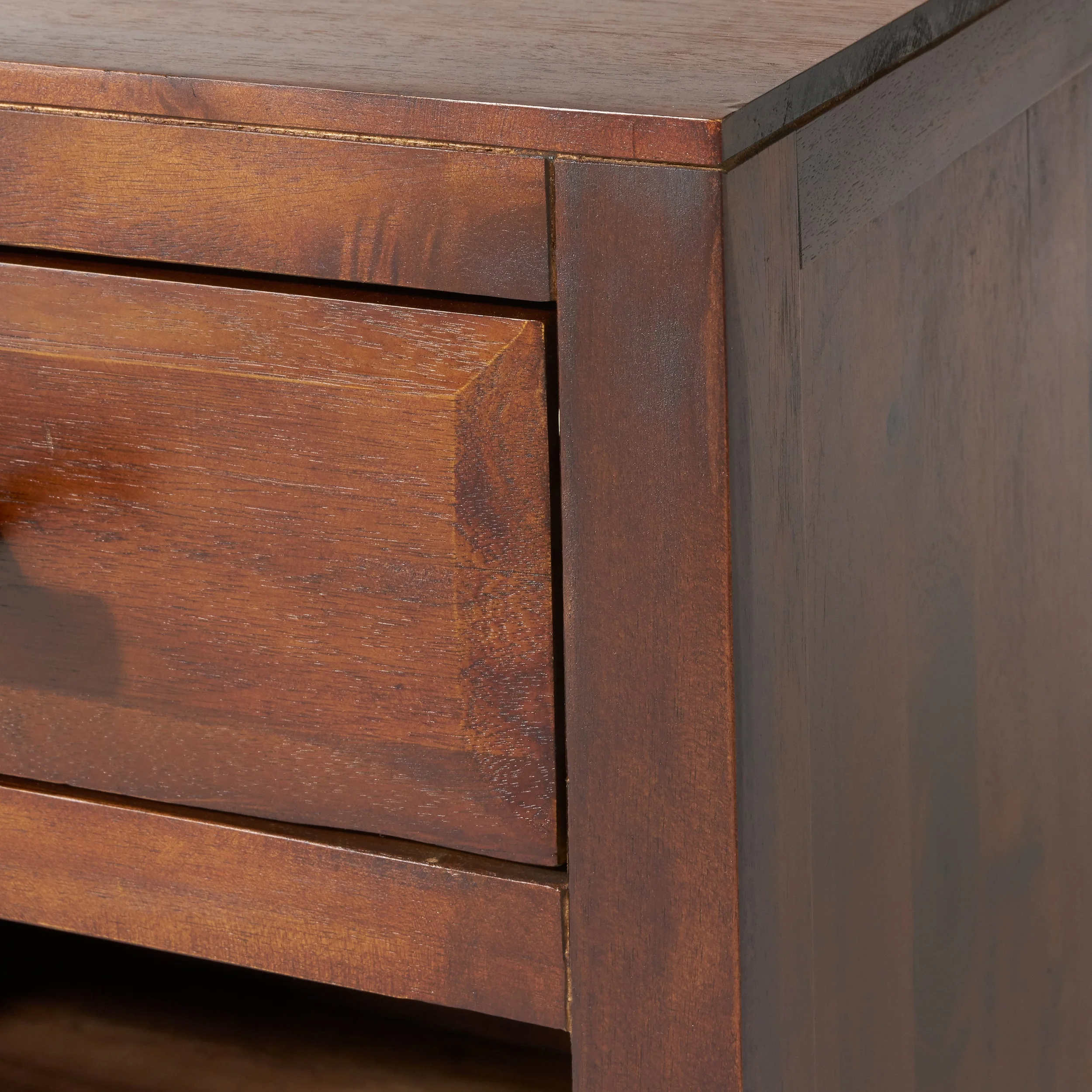 End Table in Brown Acacia Wood with Storage Drawer and Shelf - Image 13