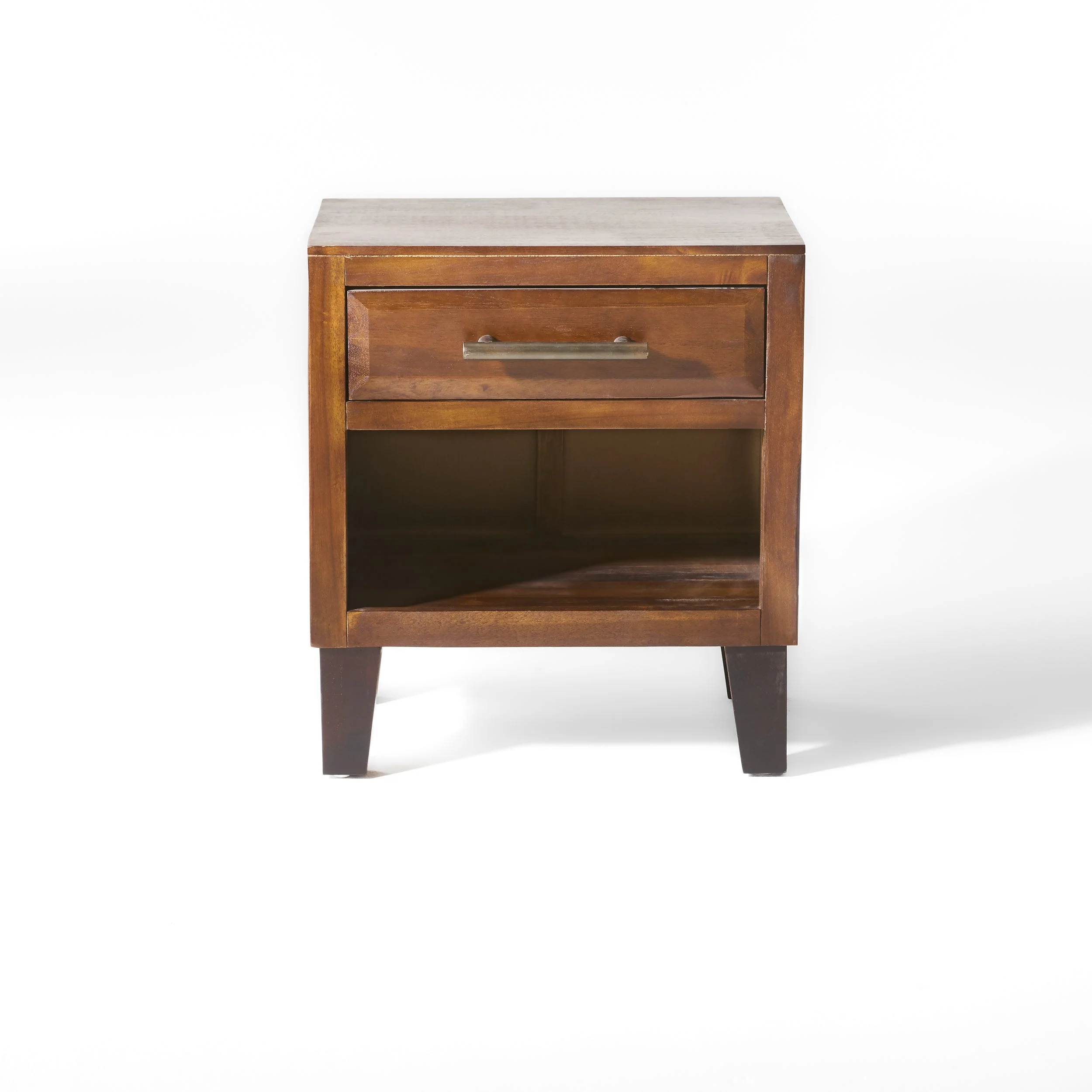 End Table in Brown Acacia Wood with Storage Drawer and Shelf - Image 4
