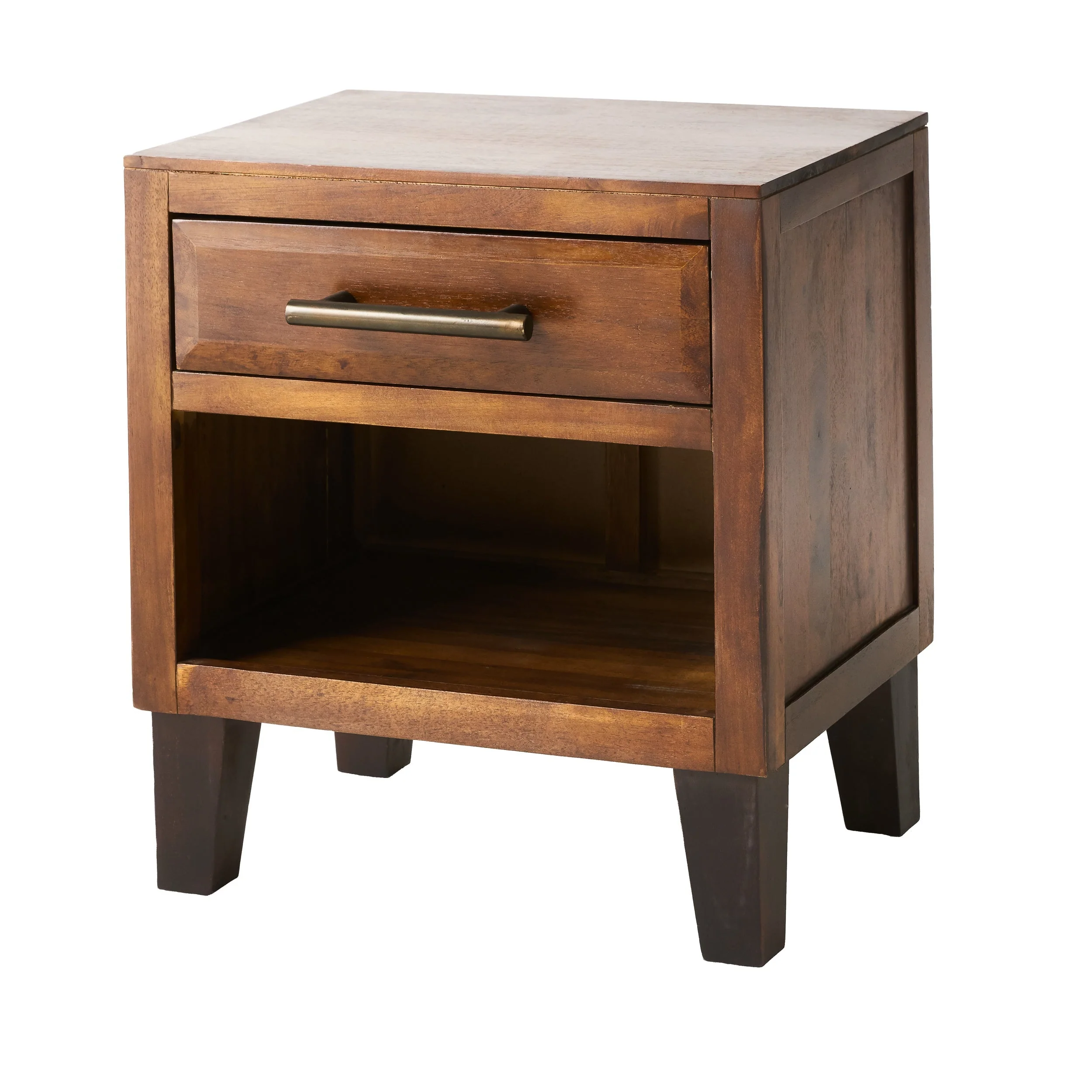 End Table in Brown Acacia Wood with Storage Drawer and Shelf - Image 5