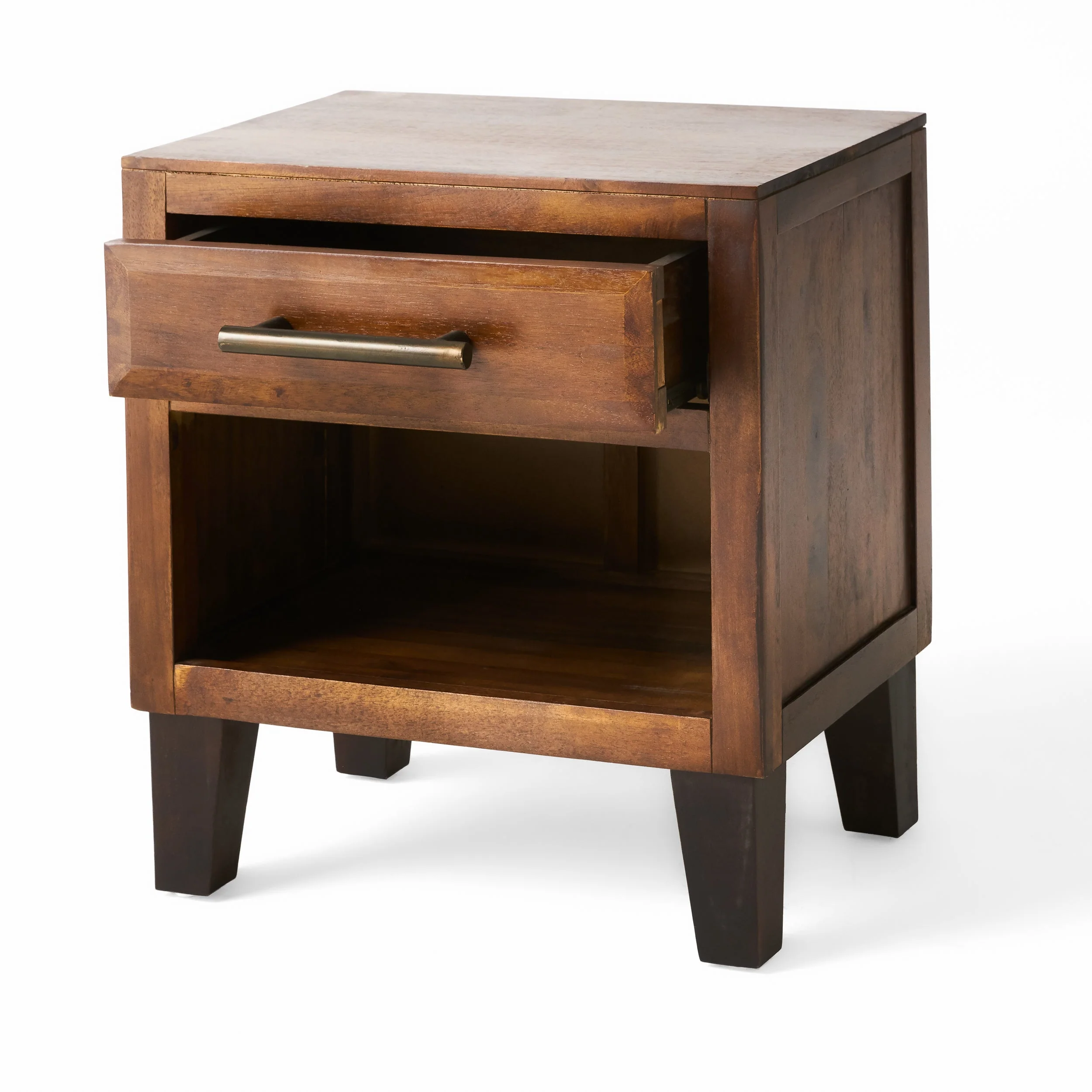 End Table in Brown Acacia Wood with Storage Drawer and Shelf - Image 6