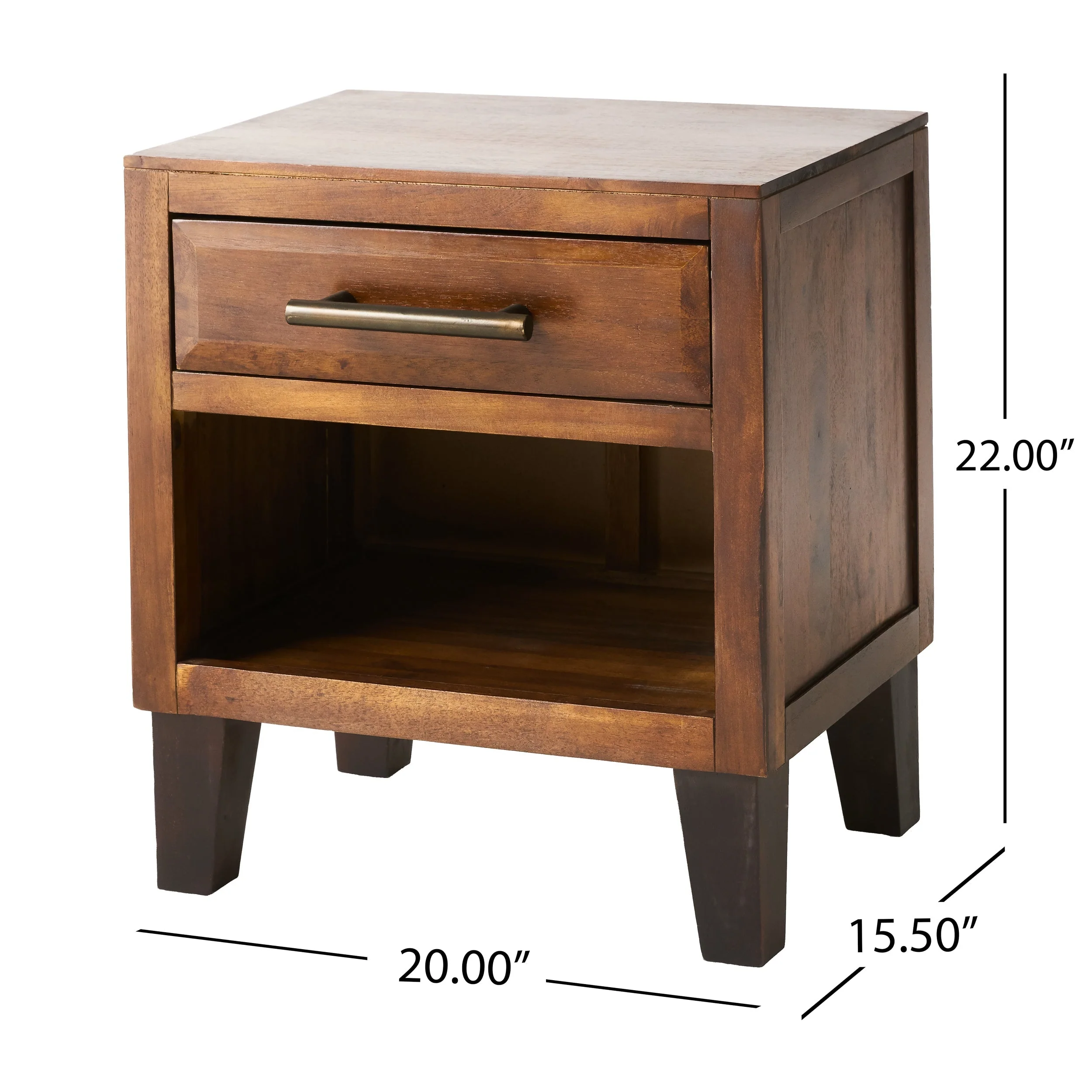 End Table in Brown Acacia Wood with Storage Drawer and Shelf - Image 7