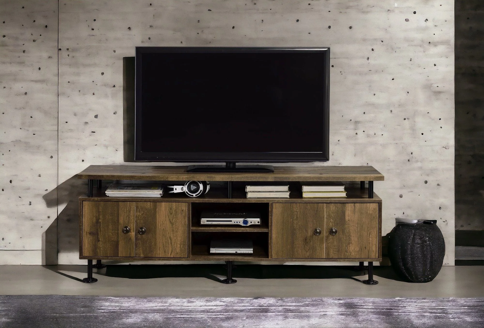 Ensata II - TV Stand - Rustic Oak / Black - Image 2
