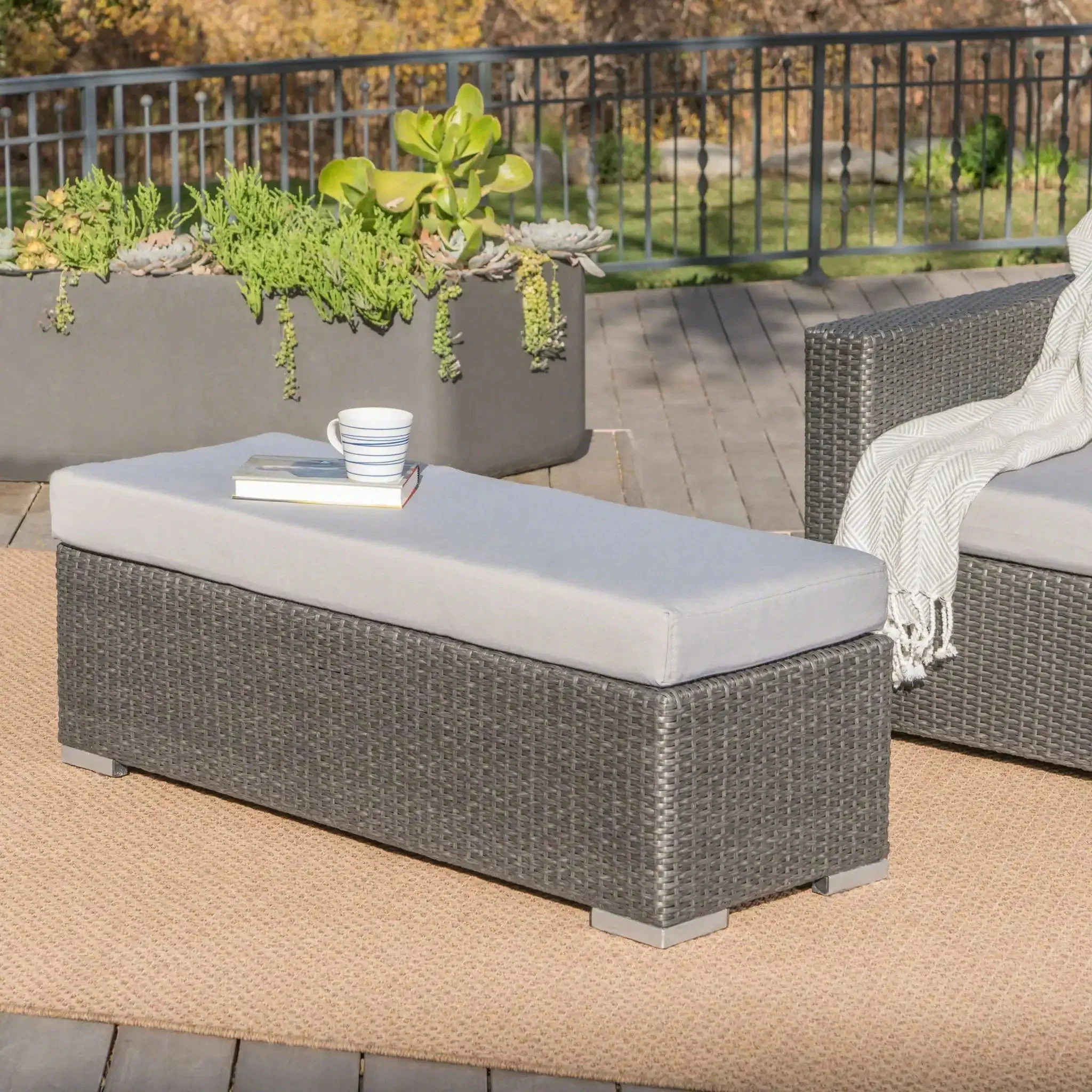 Enthrallia - Outdoor Wicker Bench With Foam Filled Cushion - Image 2