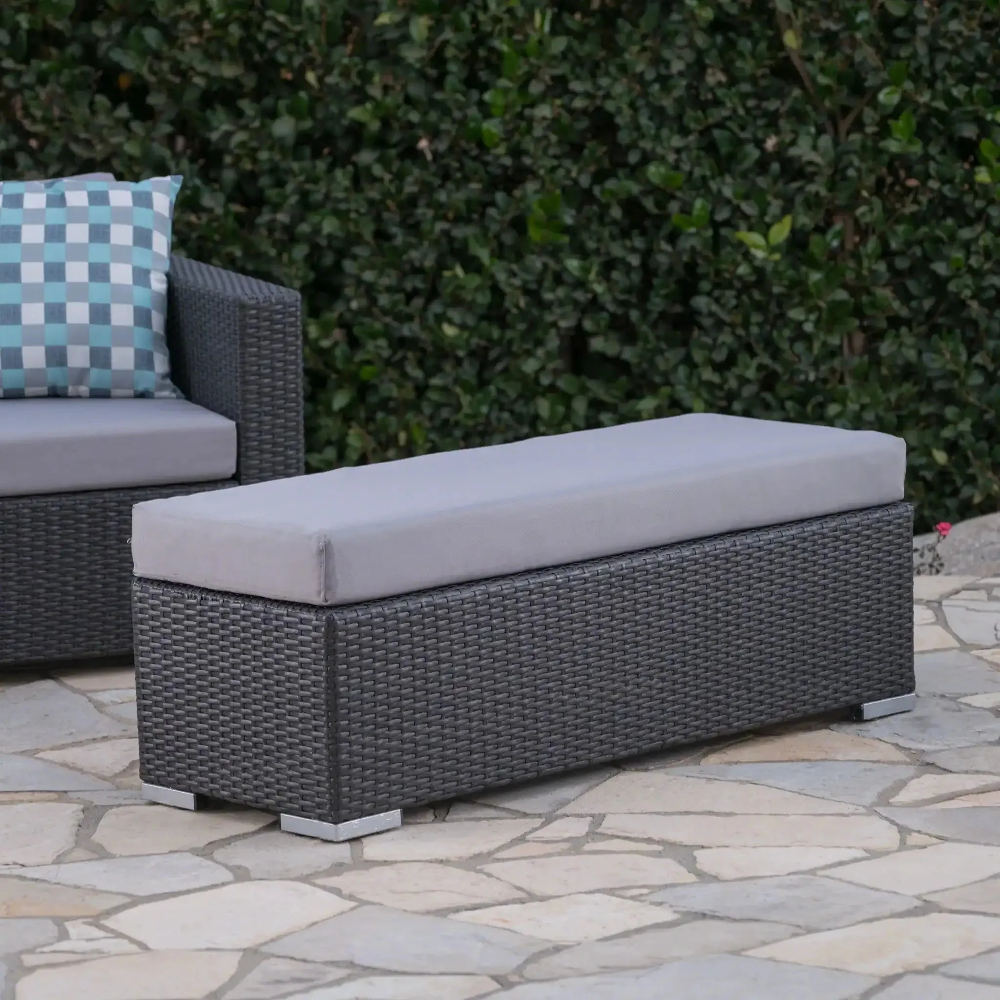 Enthrallia - Outdoor Wicker Bench With Foam Filled Cushion - Image 4