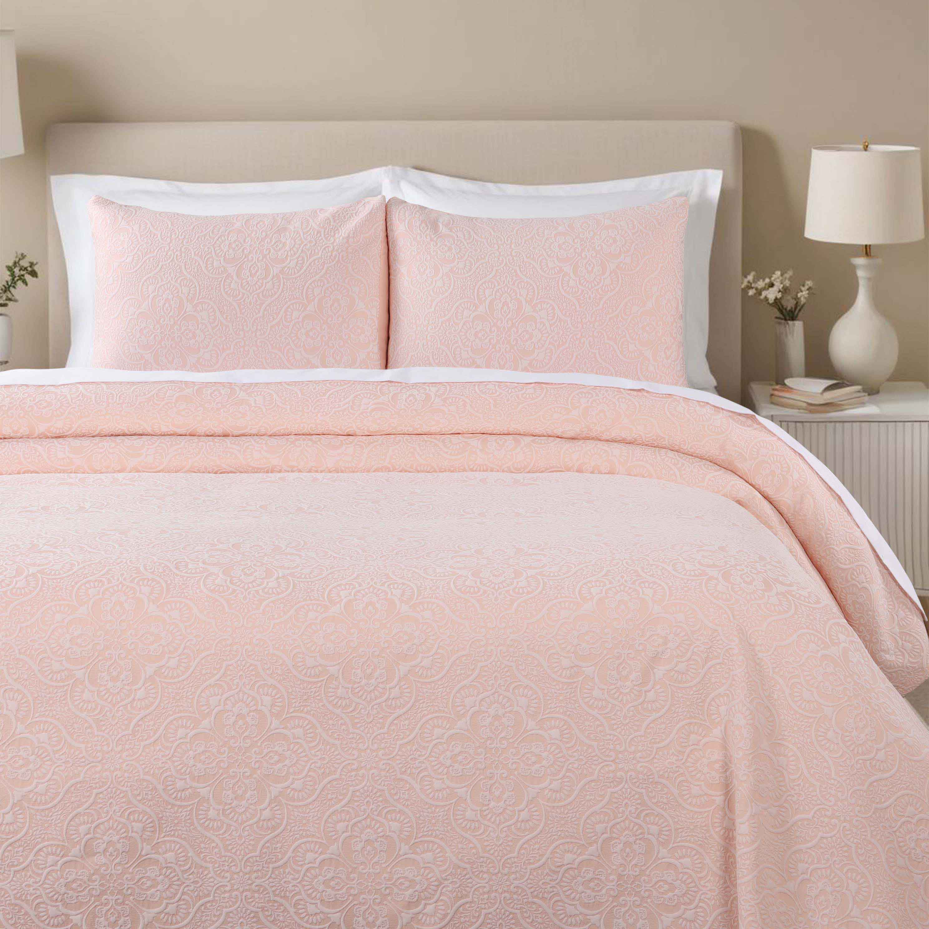 Enzy Medium Weight Floral Matelasse 3 Piece Bedspread Pillow Sham Set - Image 21