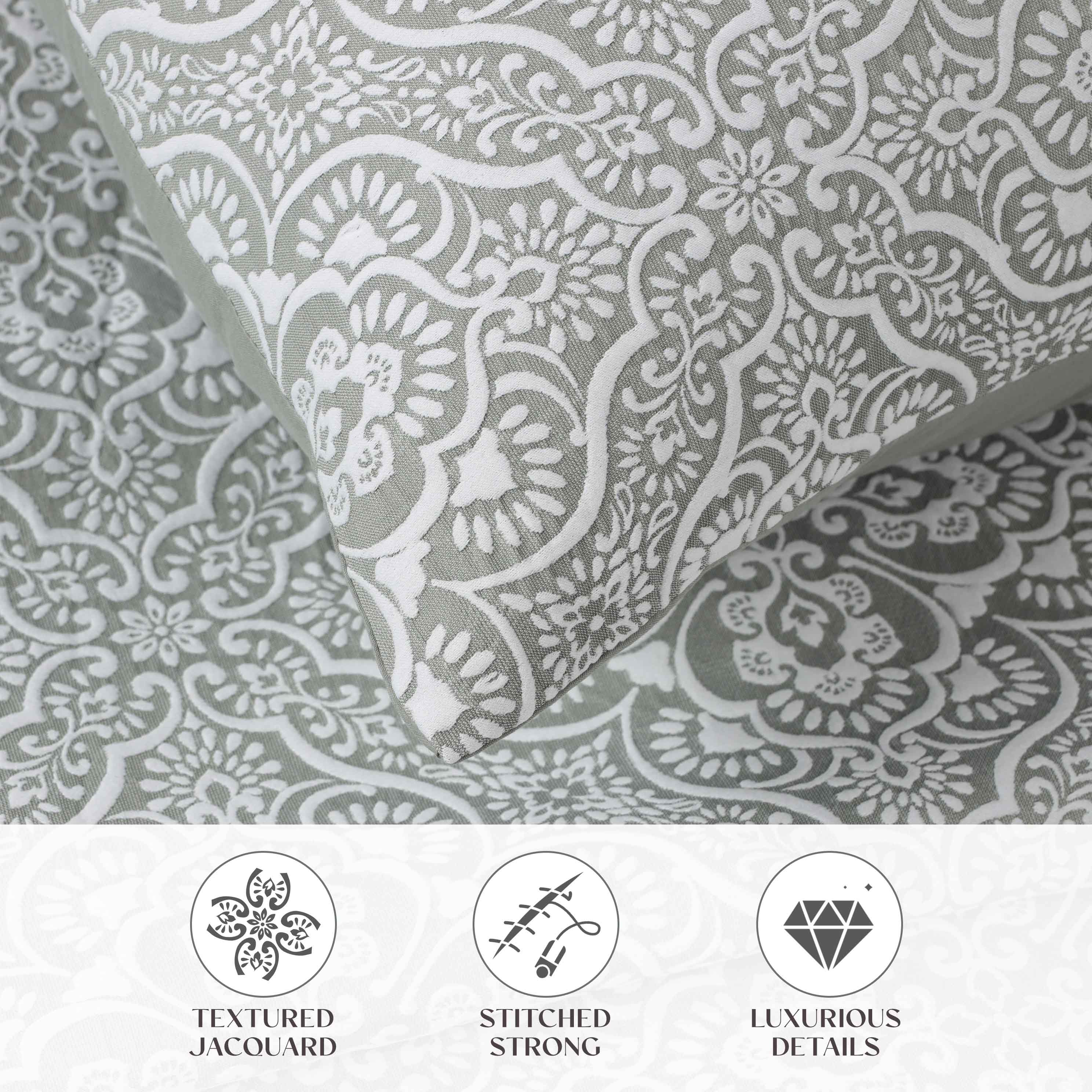 Enzy Medium Weight Floral Matelasse 3 Piece Bedspread Pillow Sham Set - Image 32