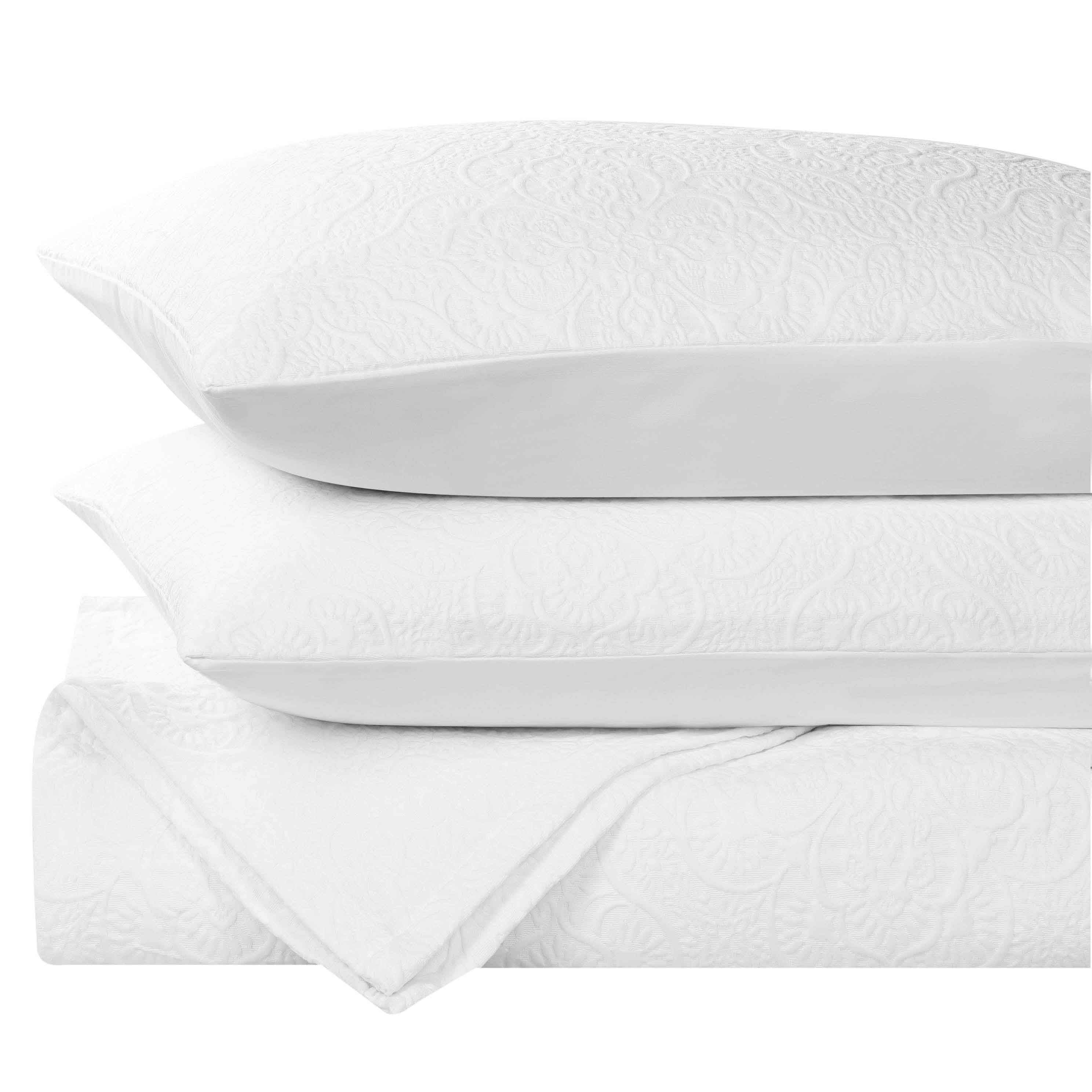 Enzy Medium Weight Floral Matelasse 3 Piece Bedspread Pillow Sham Set - Image 47