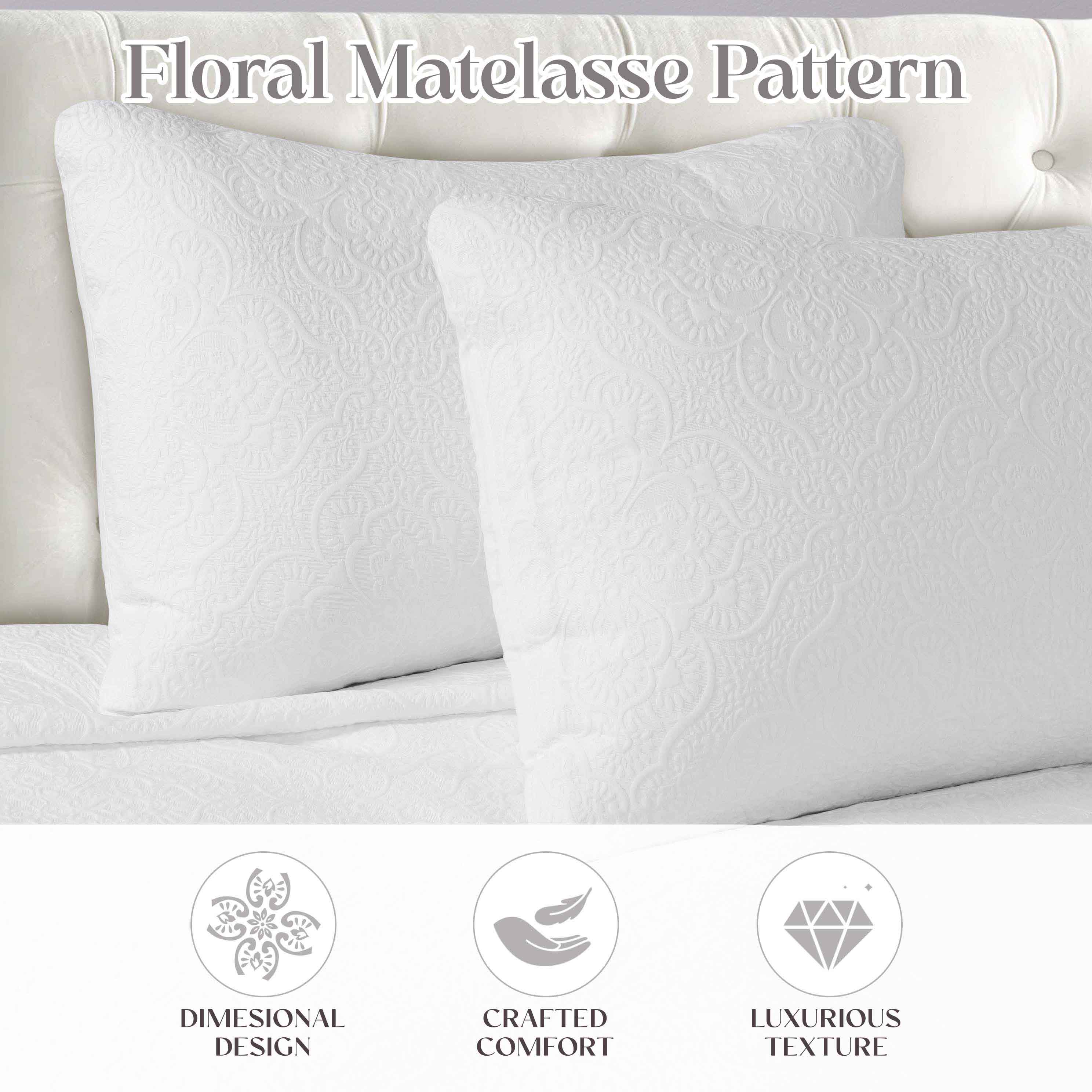 Enzy Medium Weight Floral Matelasse 3 Piece Bedspread Pillow Sham Set - Image 49