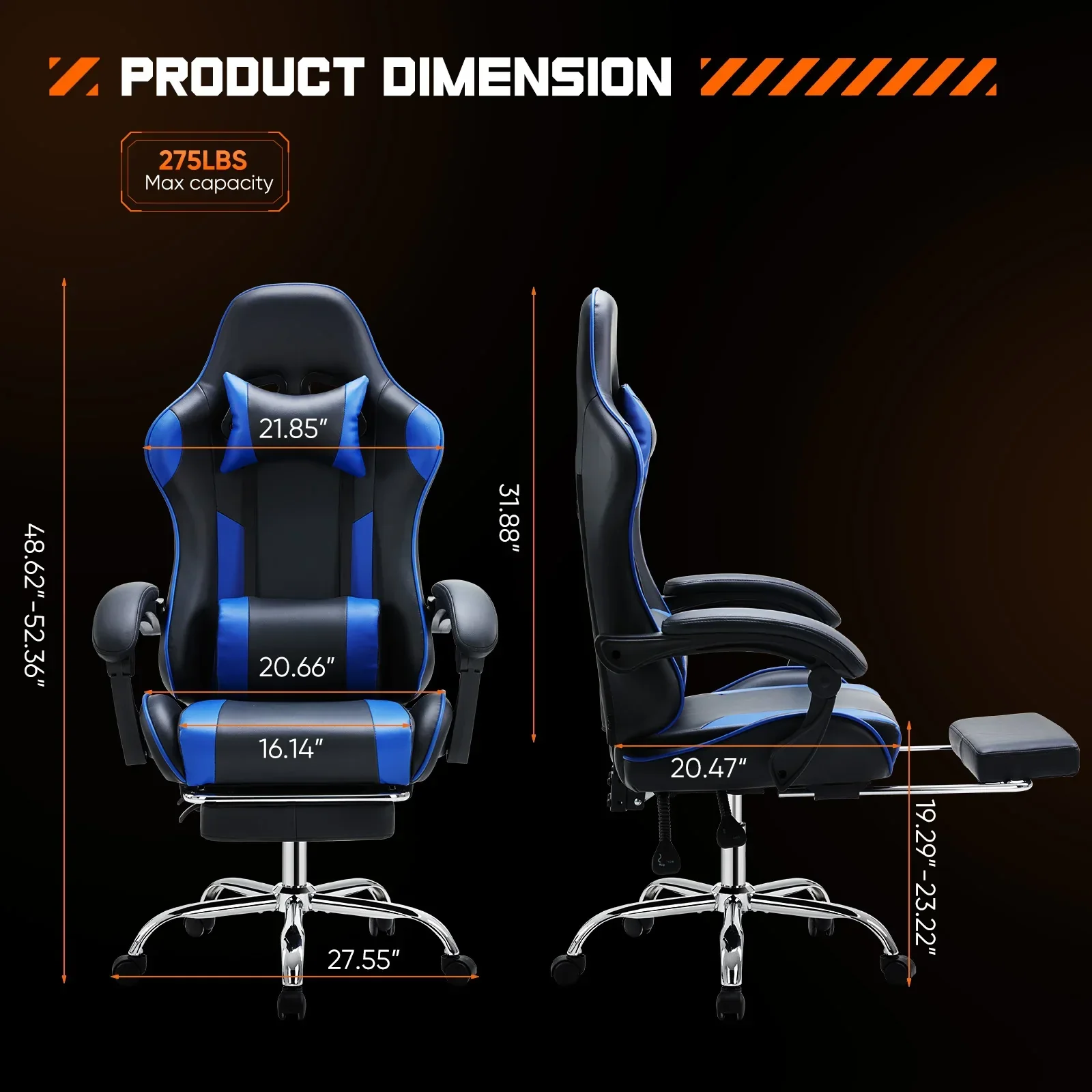 Ergonomic Gaming Chair Adjustable Swivel PU Leather Office Chair Lumbar Headrest - Image 3