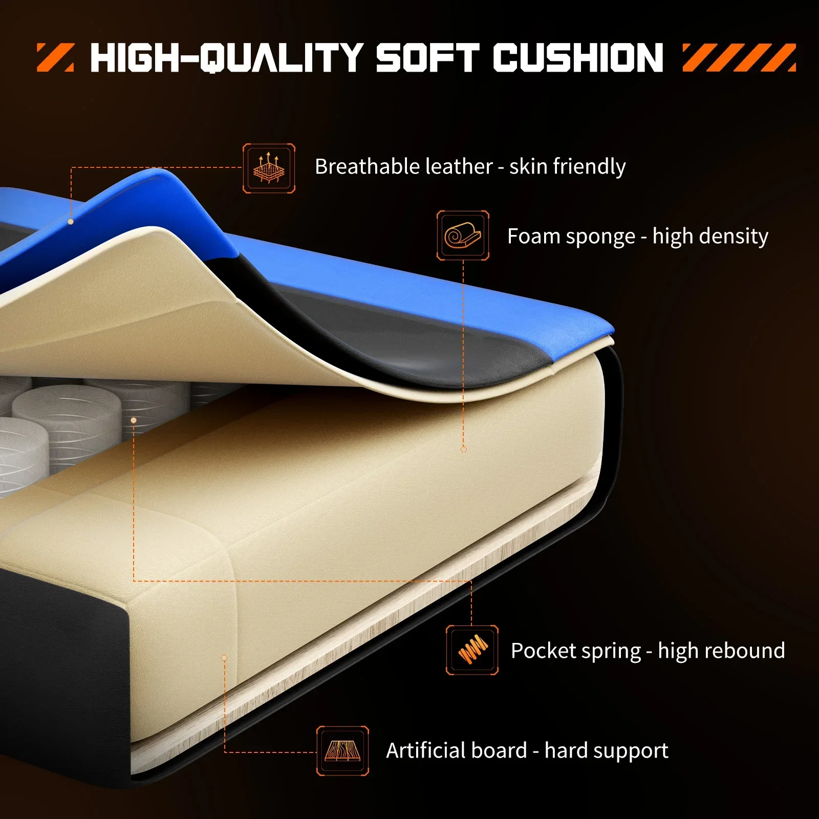 Ergonomic Gaming Chair Adjustable Swivel PU Leather Office Chair Lumbar Headrest - Image 6