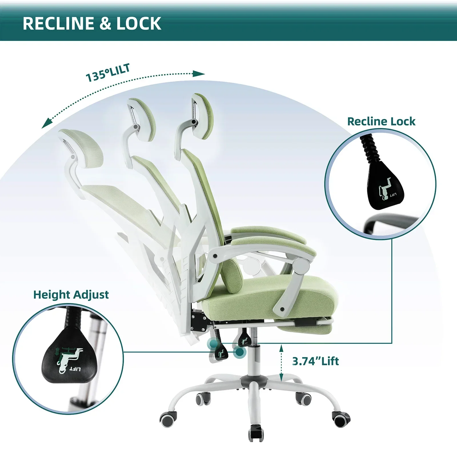 Ergonomic High Back Mesh Gaming Chair Reclining Swivel Office Chair Lumbar - Image 4