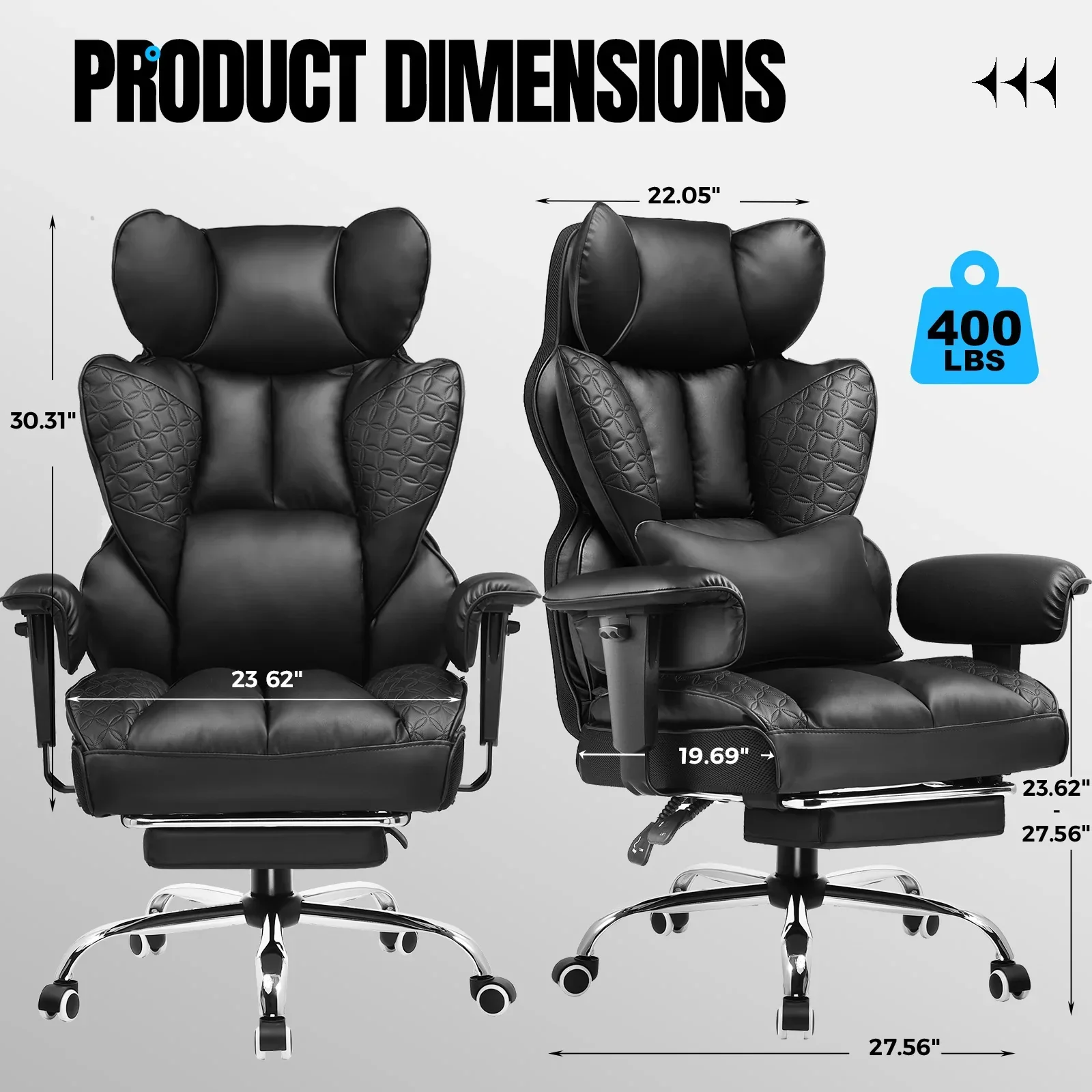 Ergonomic Leather Gaming Chair High Back Office Chair with Footrest - Image 2