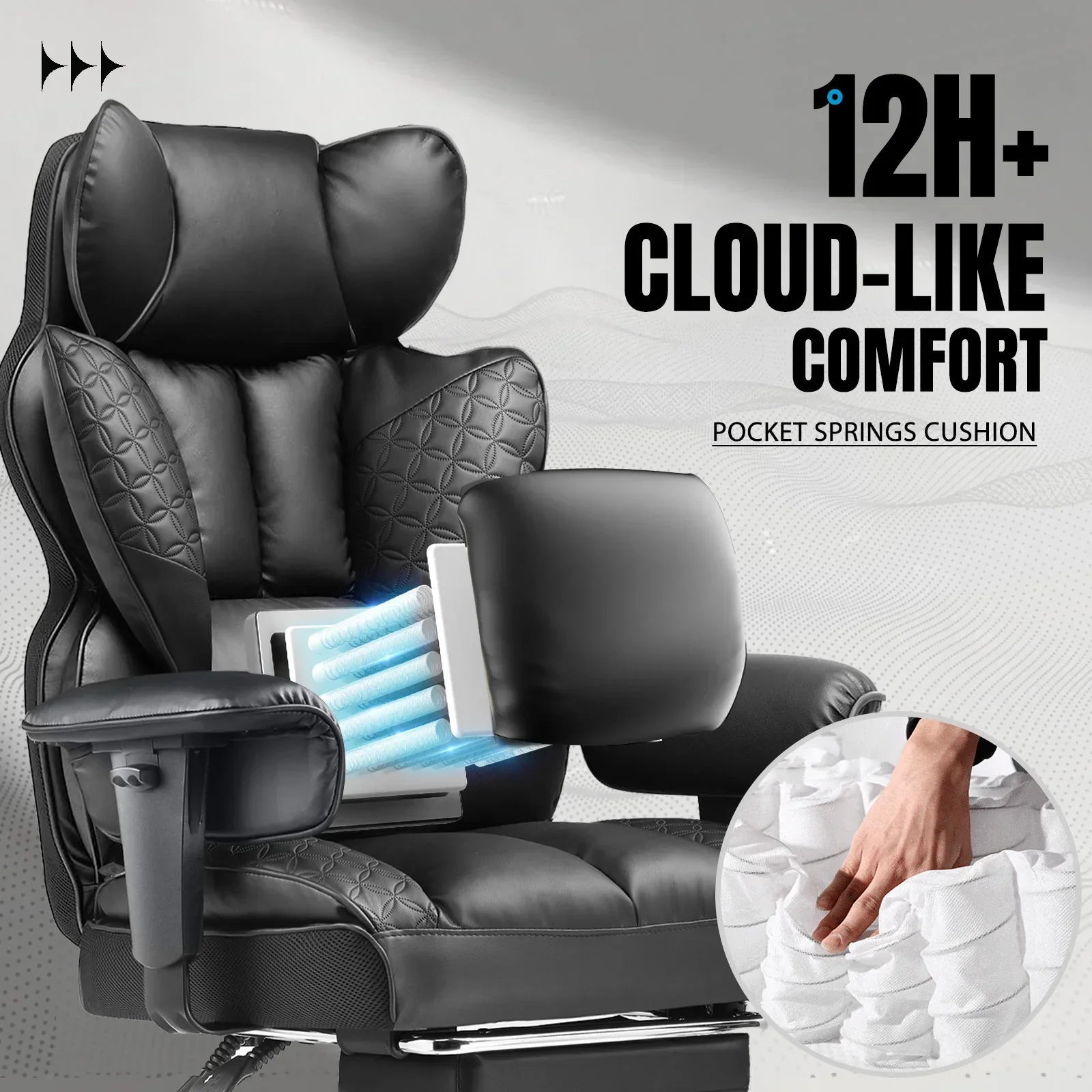 Ergonomic Leather Gaming Chair High Back Office Chair with Footrest - Image 3