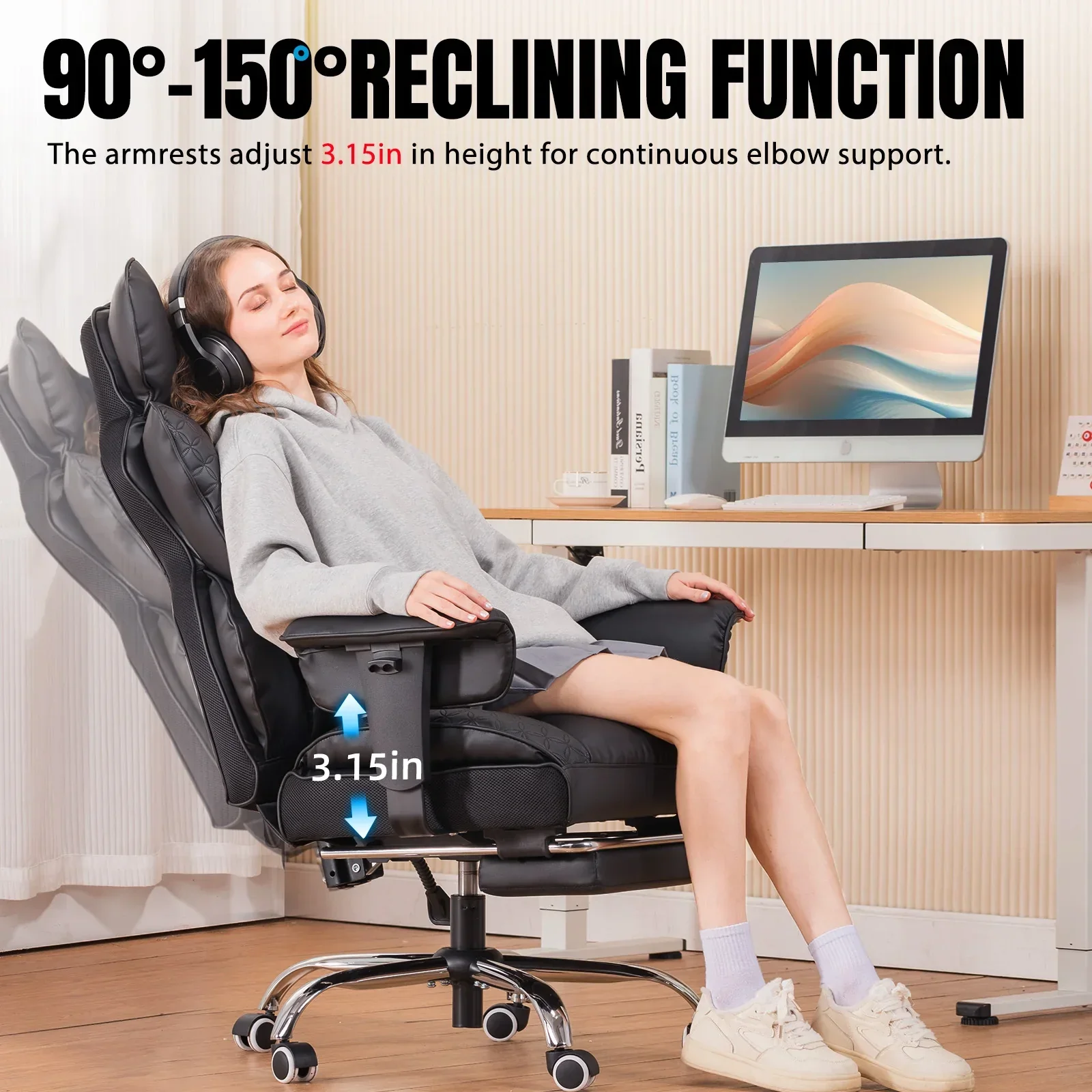 Ergonomic Leather Gaming Chair High Back Office Chair with Footrest - Image 4