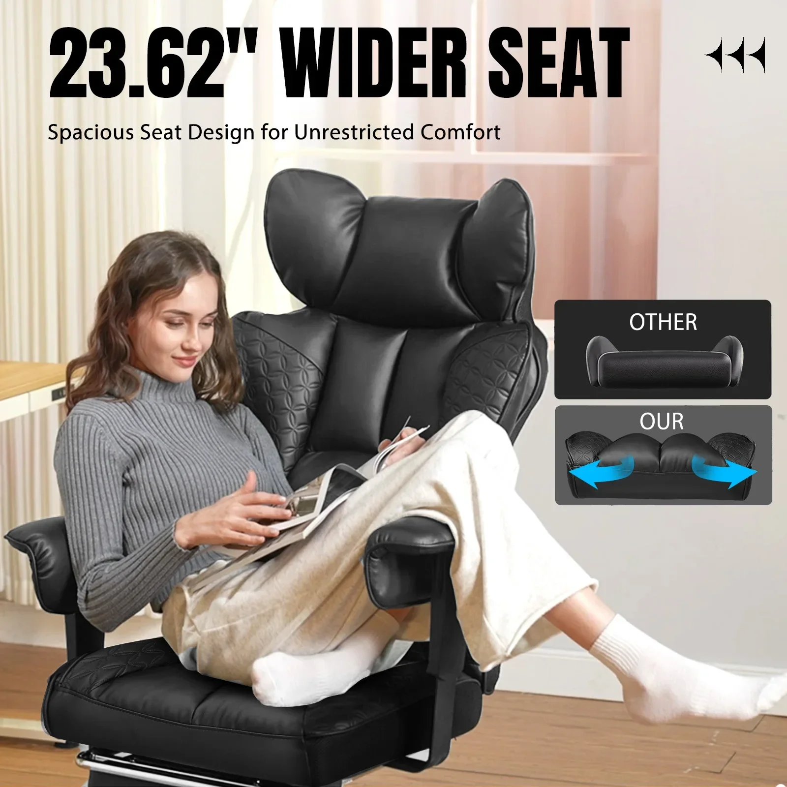 Ergonomic Leather Gaming Chair High Back Office Chair with Footrest - Image 5
