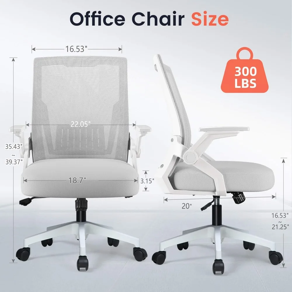 Ergonomic Mesh Office Chair Flip-Up Armrests Lumbar Support Wide Seat - Image 2