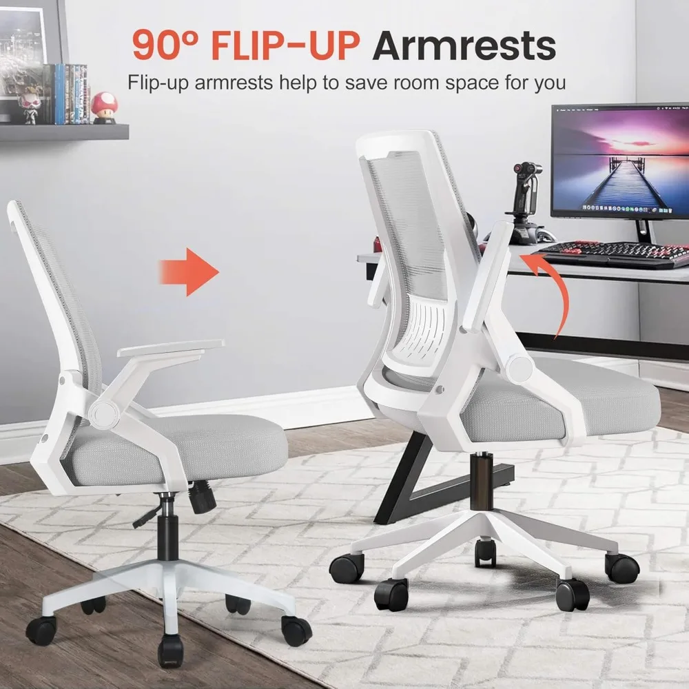 Ergonomic Mesh Office Chair Flip-Up Armrests Lumbar Support Wide Seat - Image 3