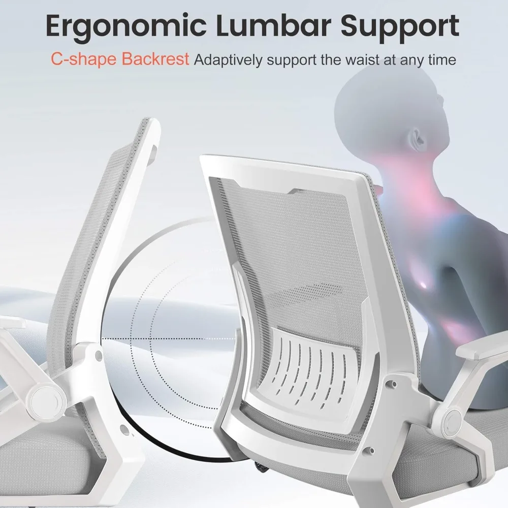 Ergonomic Mesh Office Chair Flip-Up Armrests Lumbar Support Wide Seat - Image 4