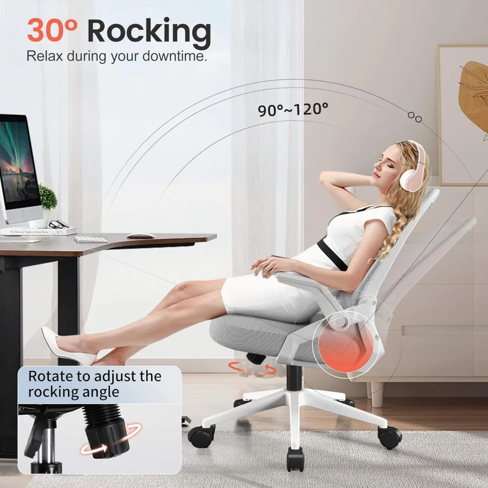 Ergonomic Mesh Office Chair Flip-Up Armrests Lumbar Support Wide Seat - Image 5