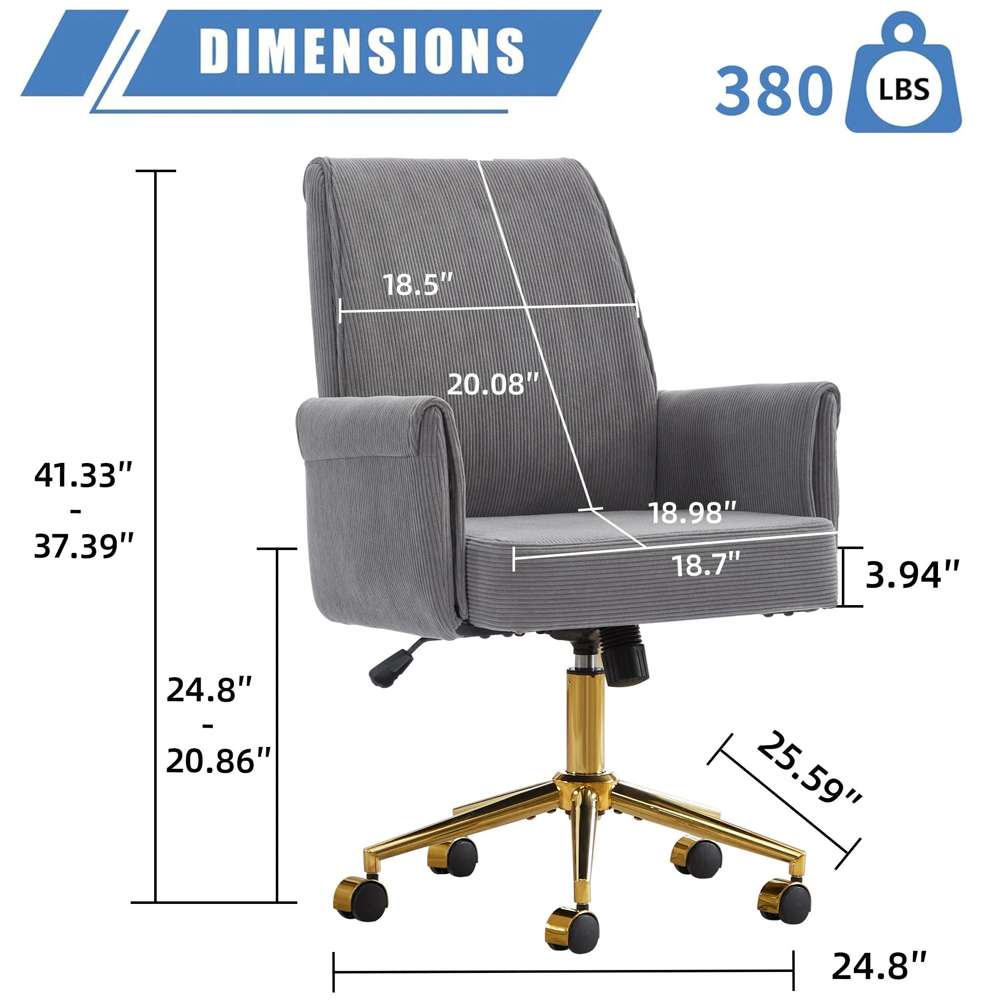 Ergonomic Mid-Back Office Chair With Striped Fabric - Gray - Image 2