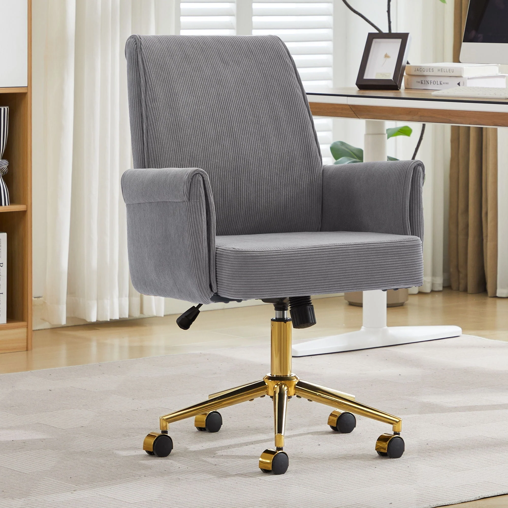 Ergonomic Mid-Back Office Chair With Striped Fabric - Gray - Image 3