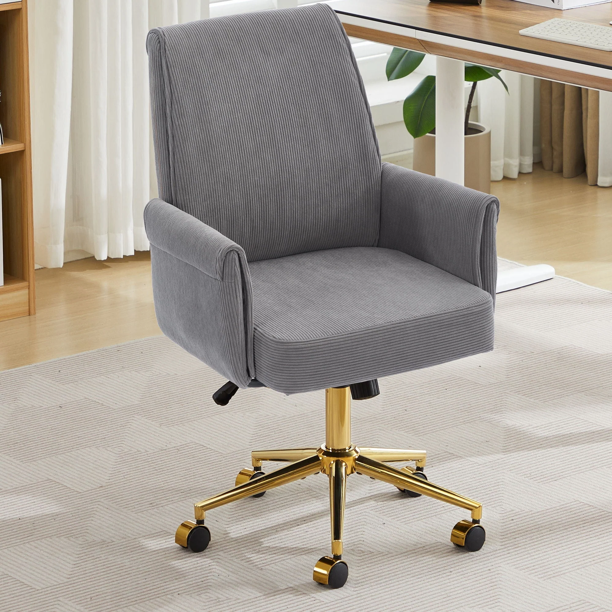 Ergonomic Mid-Back Office Chair With Striped Fabric - Gray - Image 4